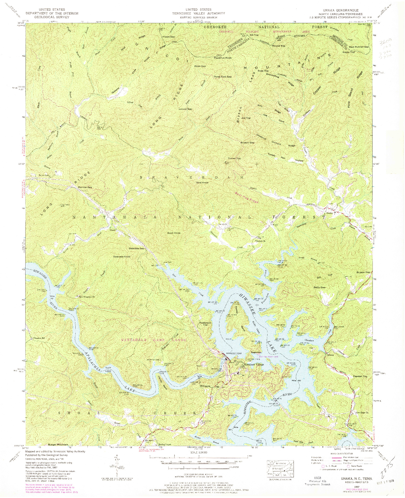 USGS 1:24000-SCALE QUADRANGLE FOR UNAKA, NC 1957