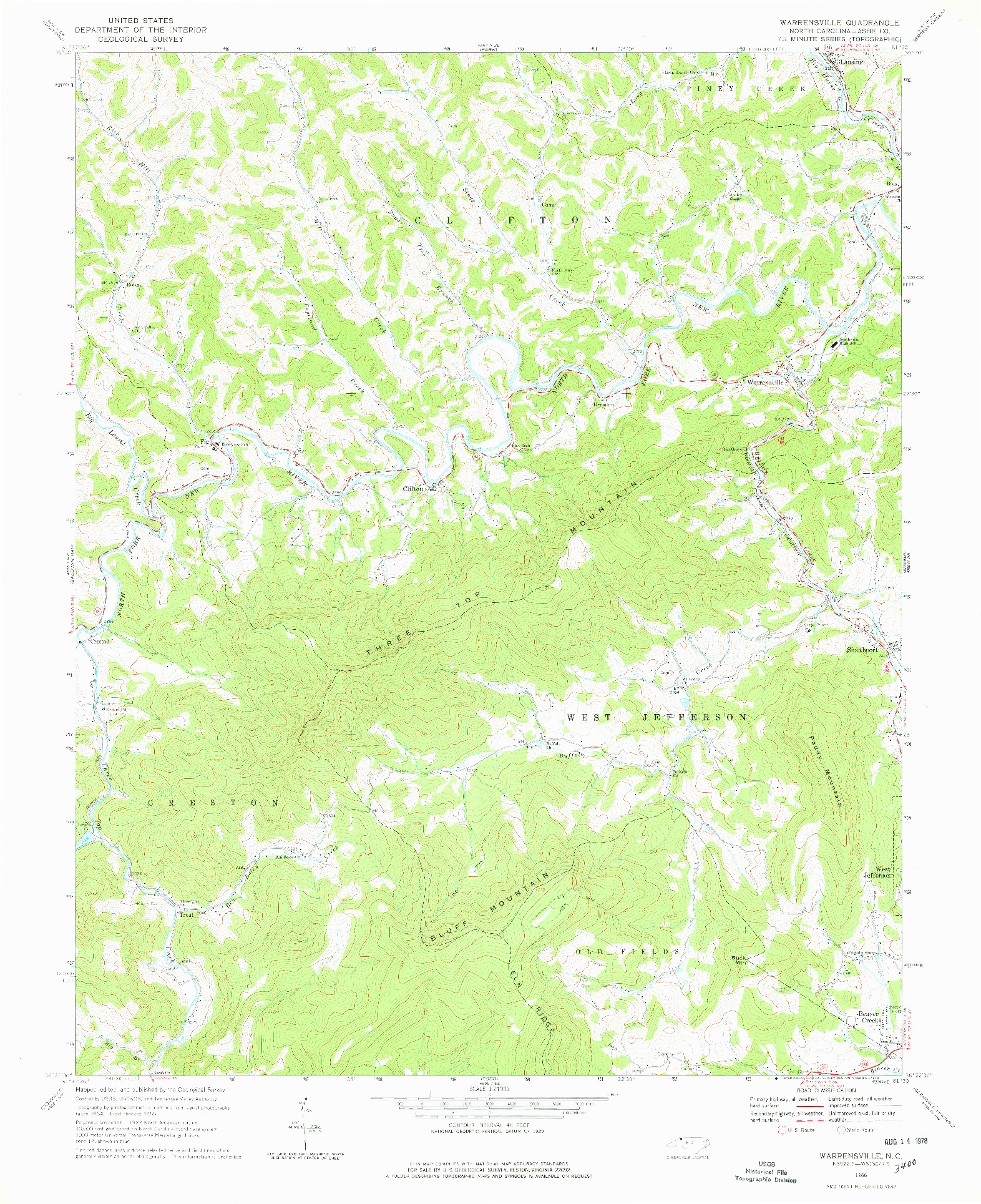 USGS 1:24000-SCALE QUADRANGLE FOR WARRENSVILLE, NC 1966