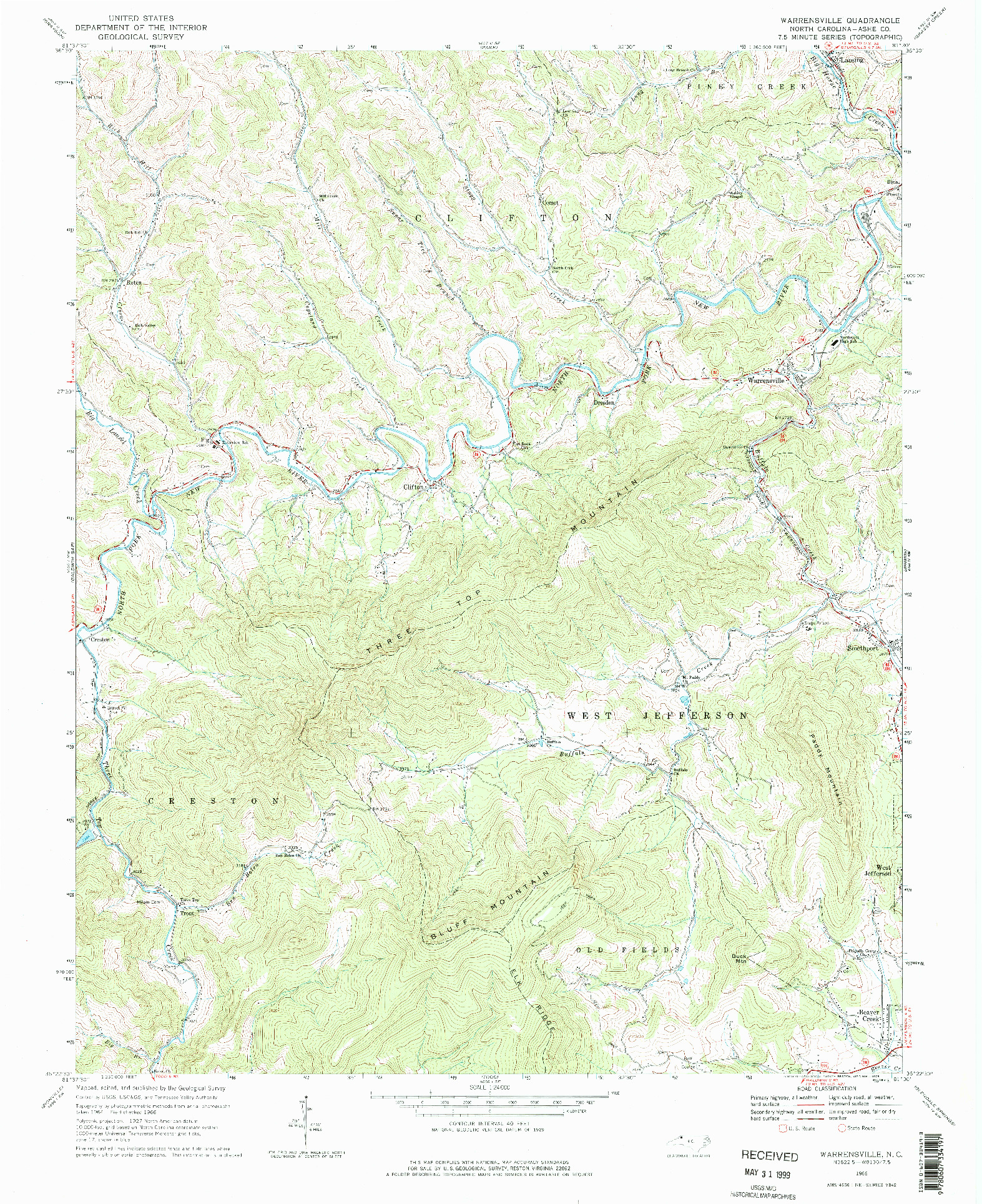 USGS 1:24000-SCALE QUADRANGLE FOR WARRENSVILLE, NC 1966