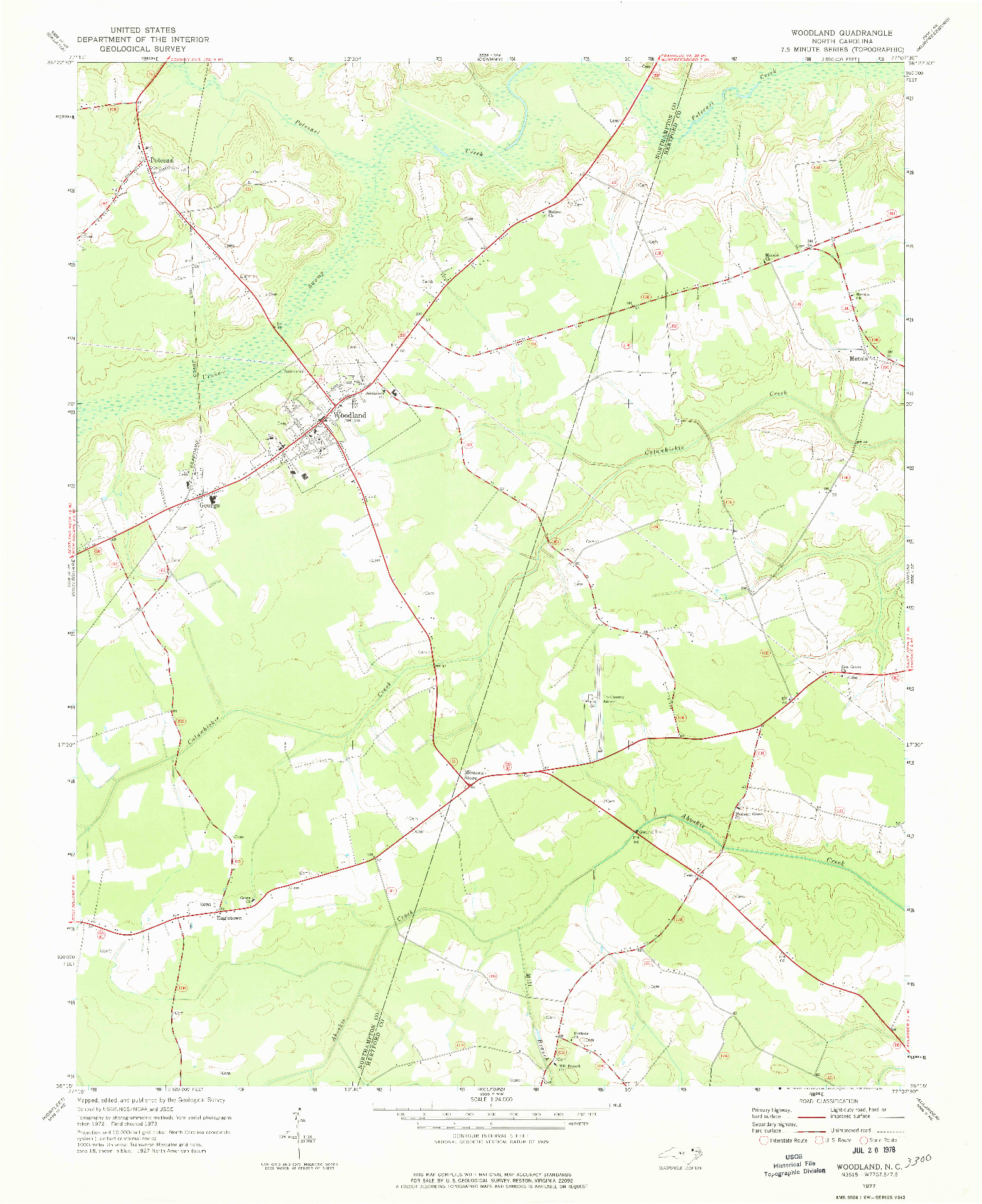 USGS 1:24000-SCALE QUADRANGLE FOR WOODLAND, NC 1977