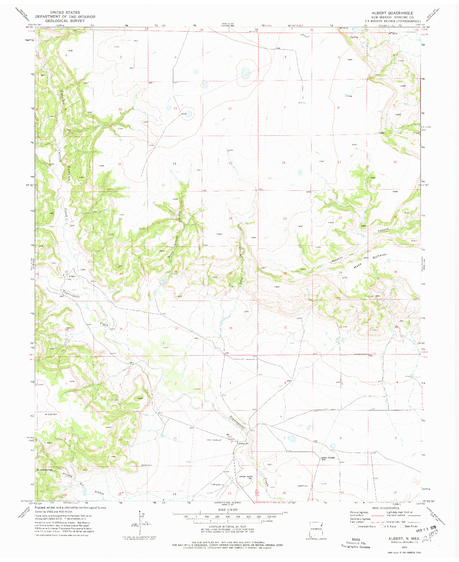 USGS 1:24000-SCALE QUADRANGLE FOR ALBERT, NM 1973