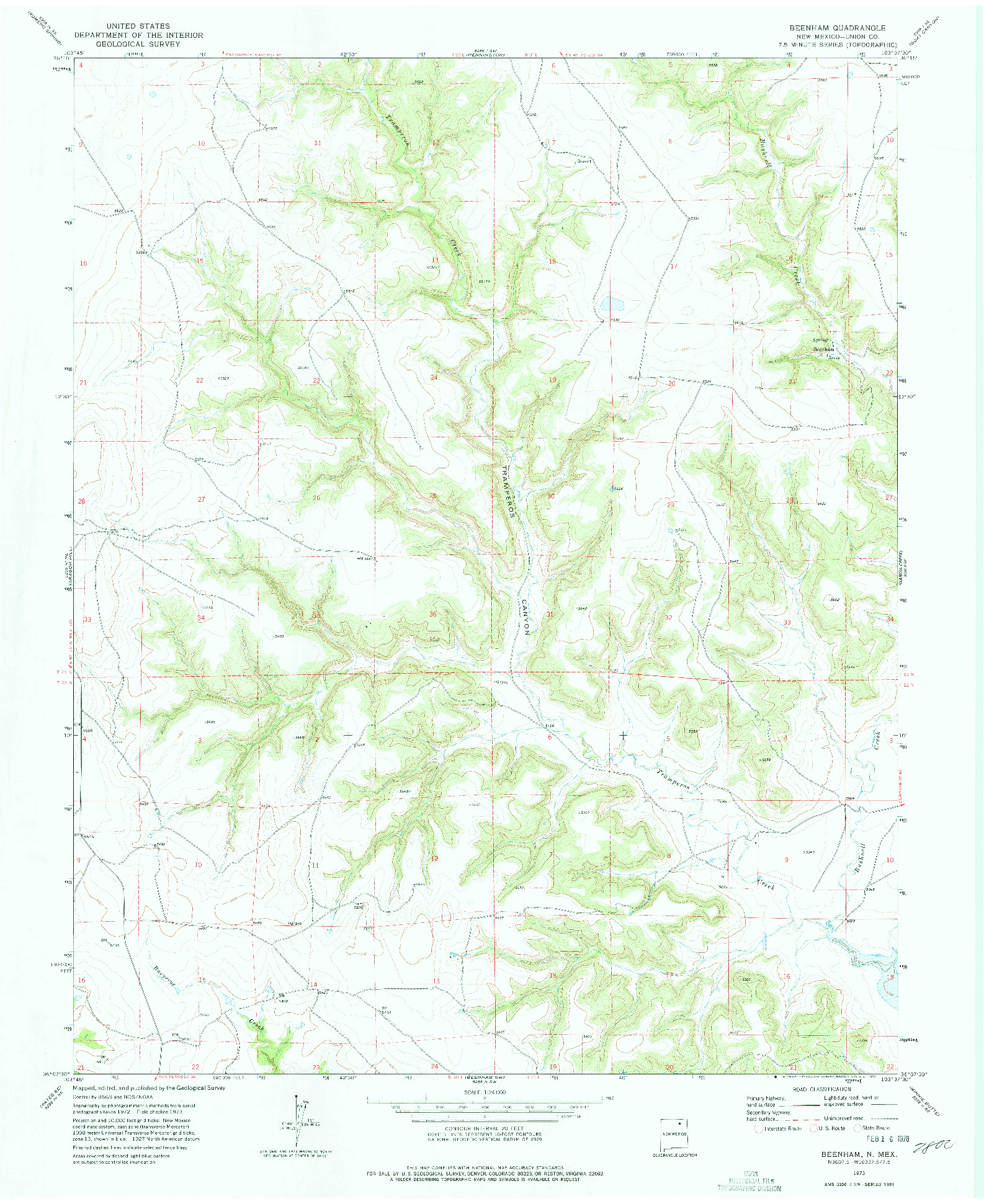 USGS 1:24000-SCALE QUADRANGLE FOR BEENHAM, NM 1973