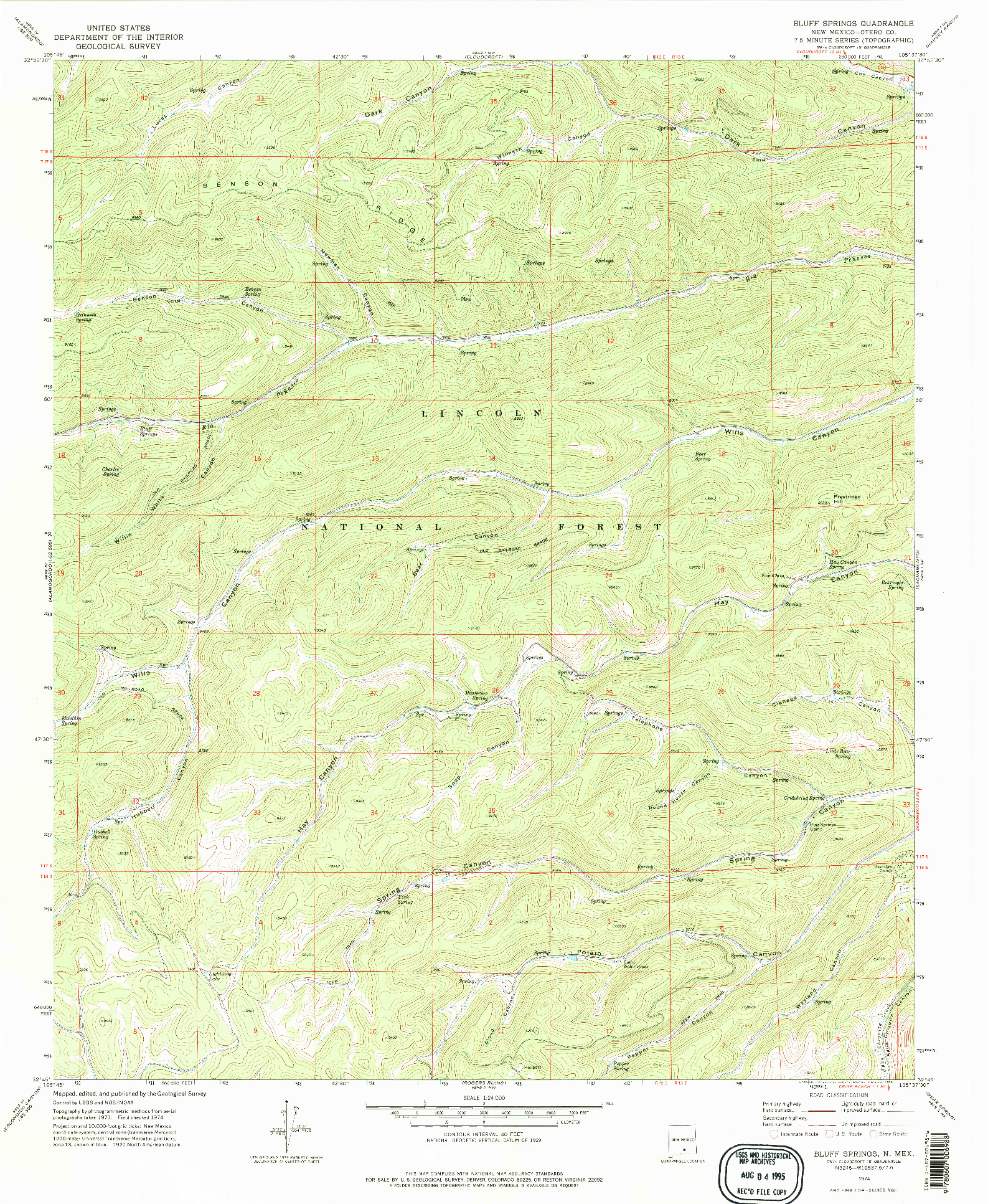 USGS 1:24000-SCALE QUADRANGLE FOR BLUFF SPRINGS, NM 1974