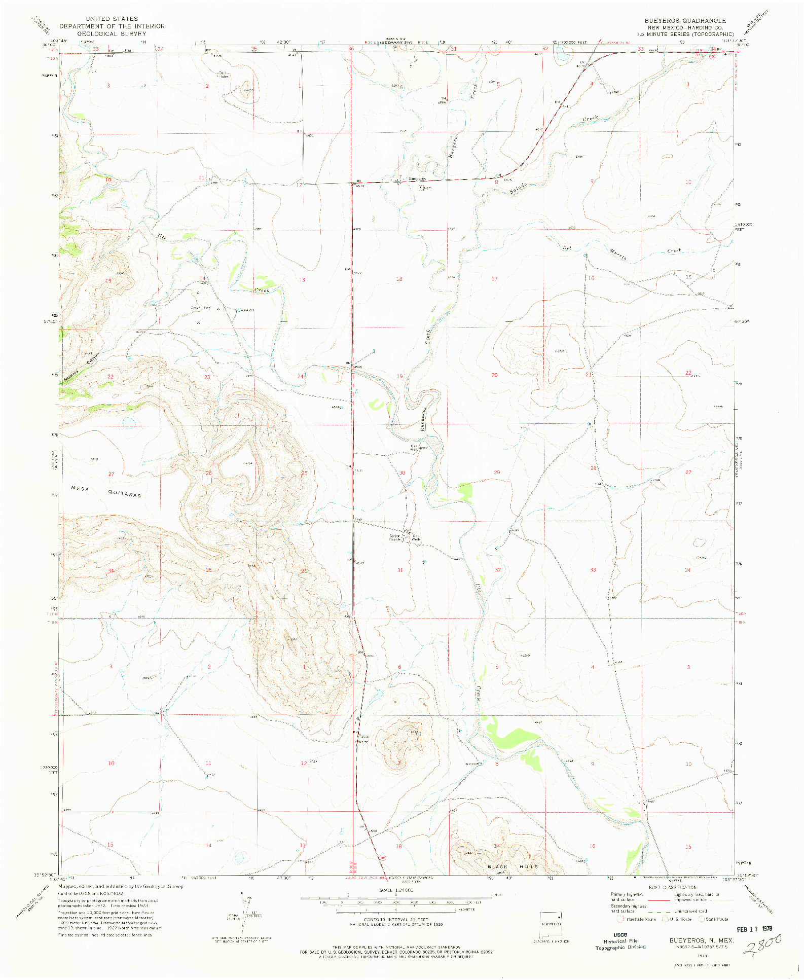 USGS 1:24000-SCALE QUADRANGLE FOR BUEYEROS, NM 1973