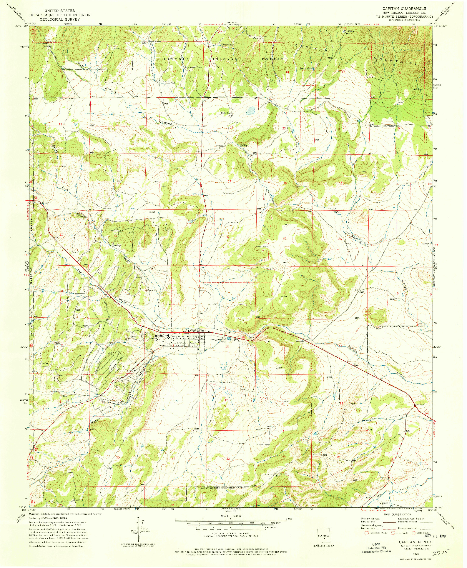 USGS 1:24000-SCALE QUADRANGLE FOR CAPITAN, NM 1973