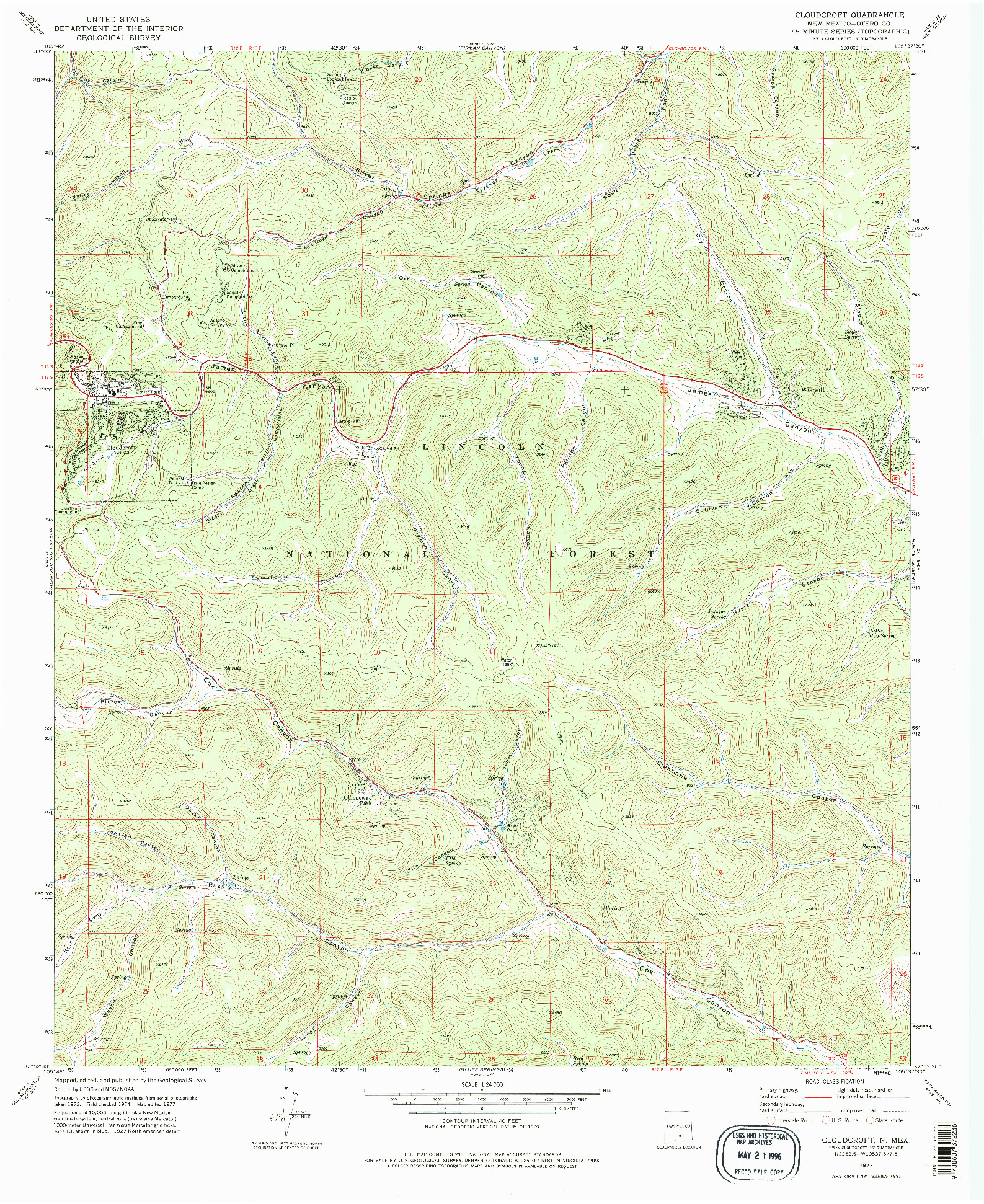 USGS 1:24000-SCALE QUADRANGLE FOR CLOUDCROFT, NM 1977