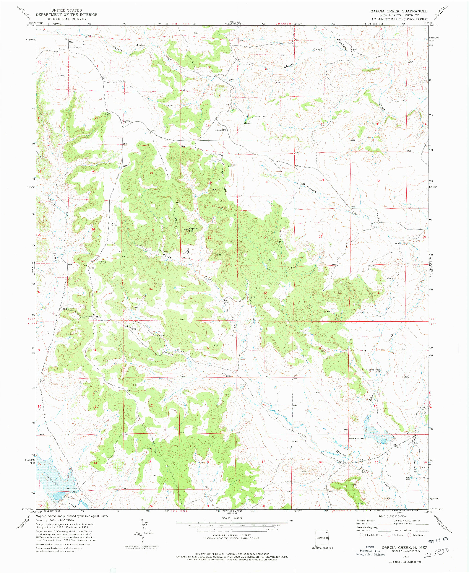USGS 1:24000-SCALE QUADRANGLE FOR GARCIA CREEK, NM 1973
