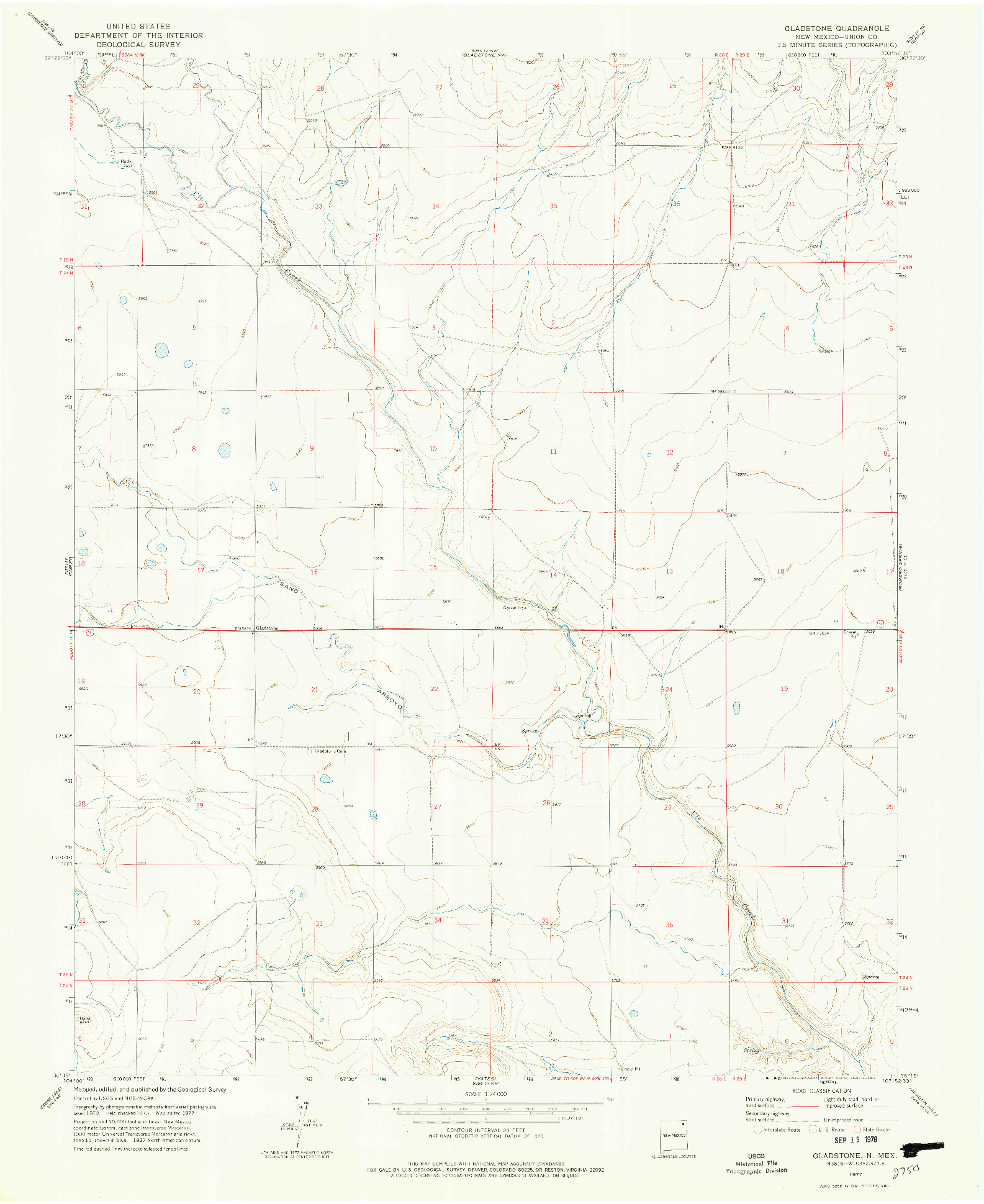 USGS 1:24000-SCALE QUADRANGLE FOR GLADSTONE, NM 1977