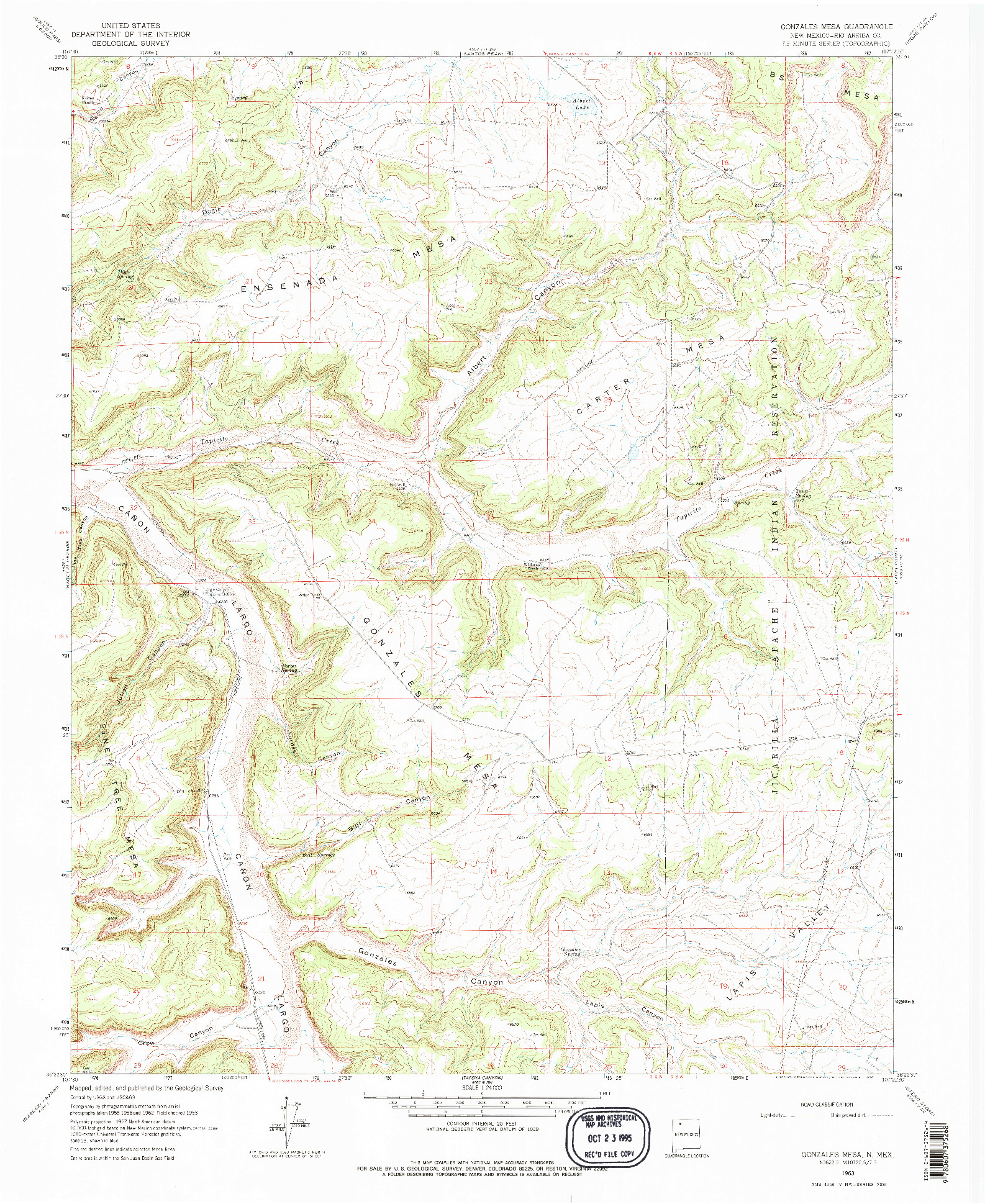 USGS 1:24000-SCALE QUADRANGLE FOR GONZALES MESA, NM 1963