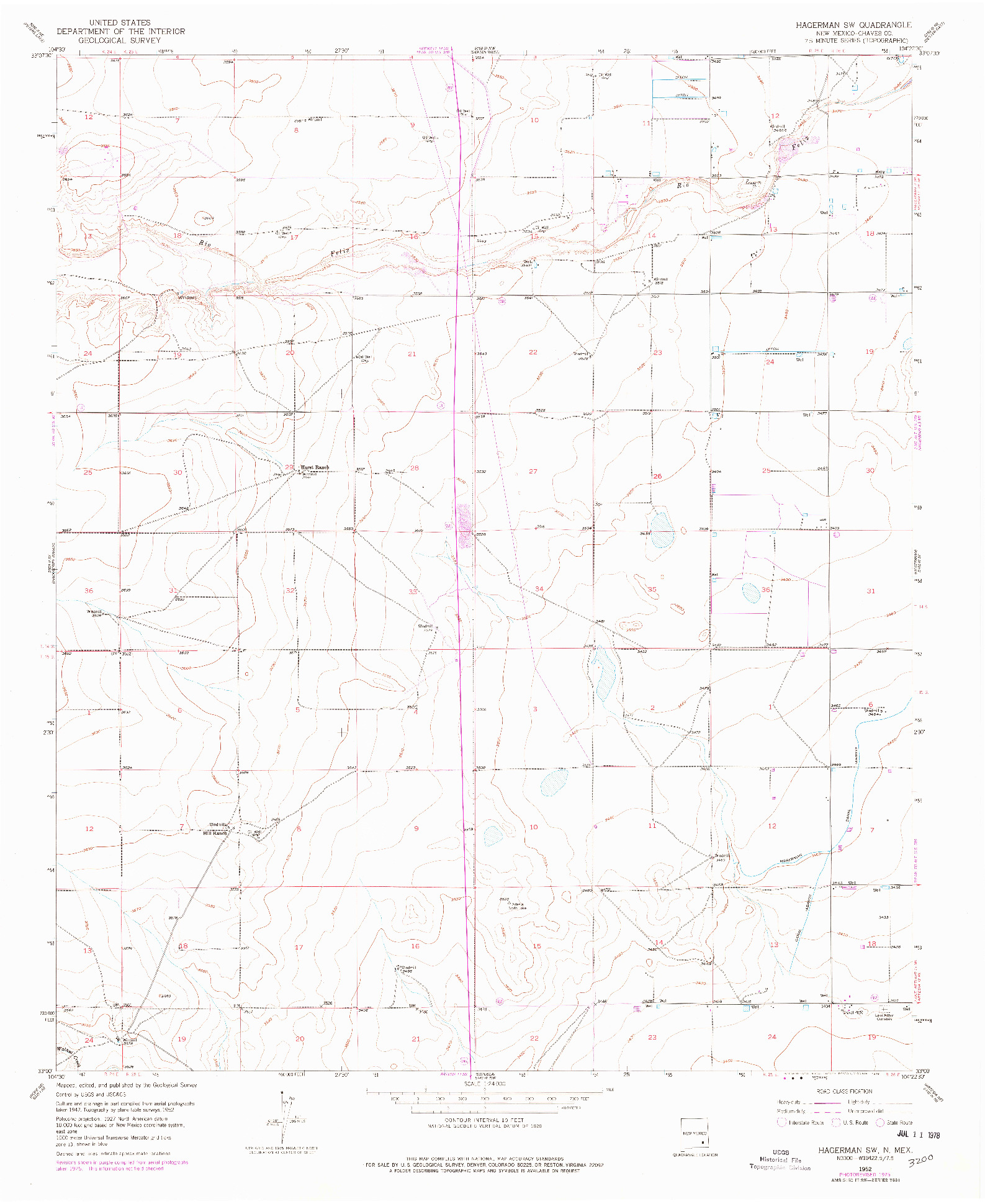 USGS 1:24000-SCALE QUADRANGLE FOR HAGERMAN SW, NM 1952