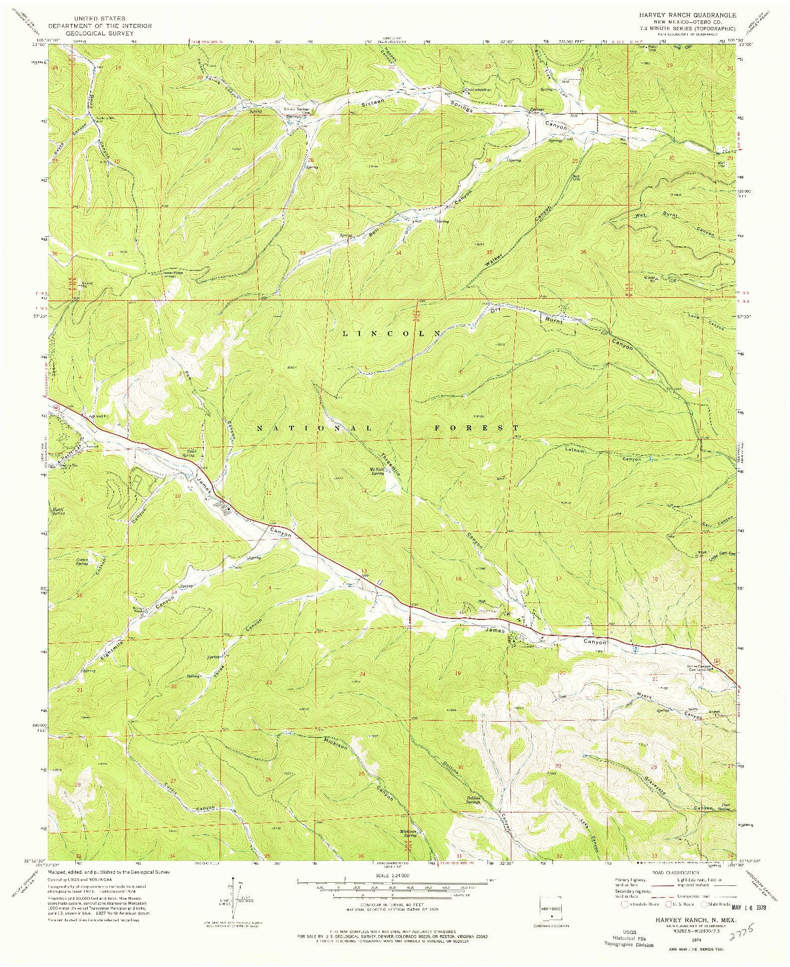 USGS 1:24000-SCALE QUADRANGLE FOR HARVEY RANCH, NM 1974