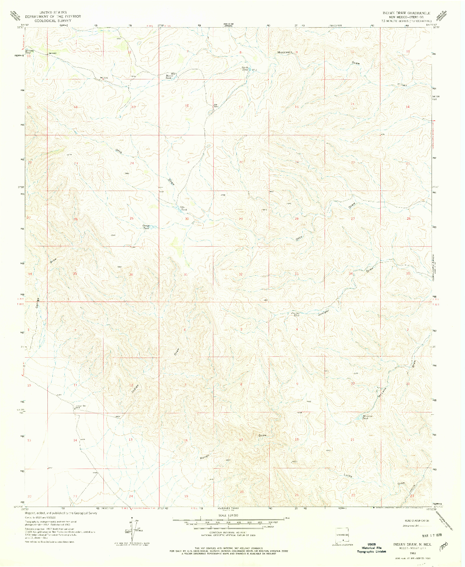 USGS 1:24000-SCALE QUADRANGLE FOR INDIAN DRAW, NM 1963