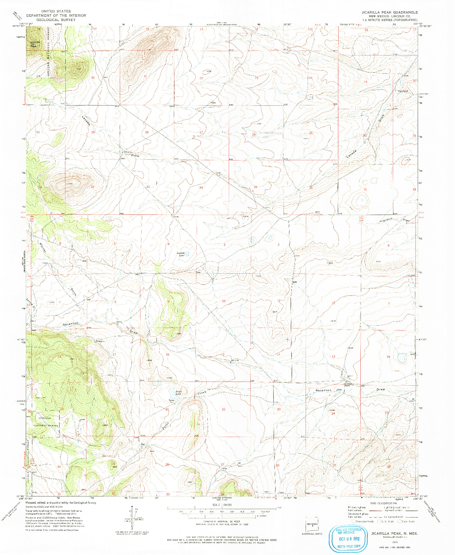 USGS 1:24000-SCALE QUADRANGLE FOR JICARILLA PEAK, NM 1973