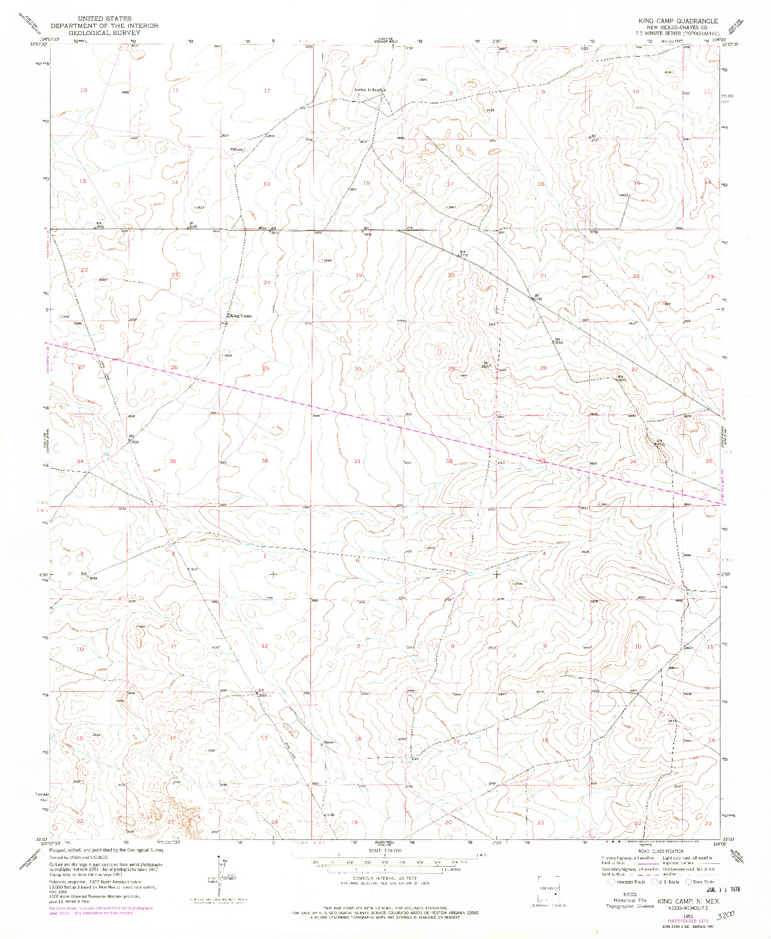 USGS 1:24000-SCALE QUADRANGLE FOR KING CAMP, NM 1951