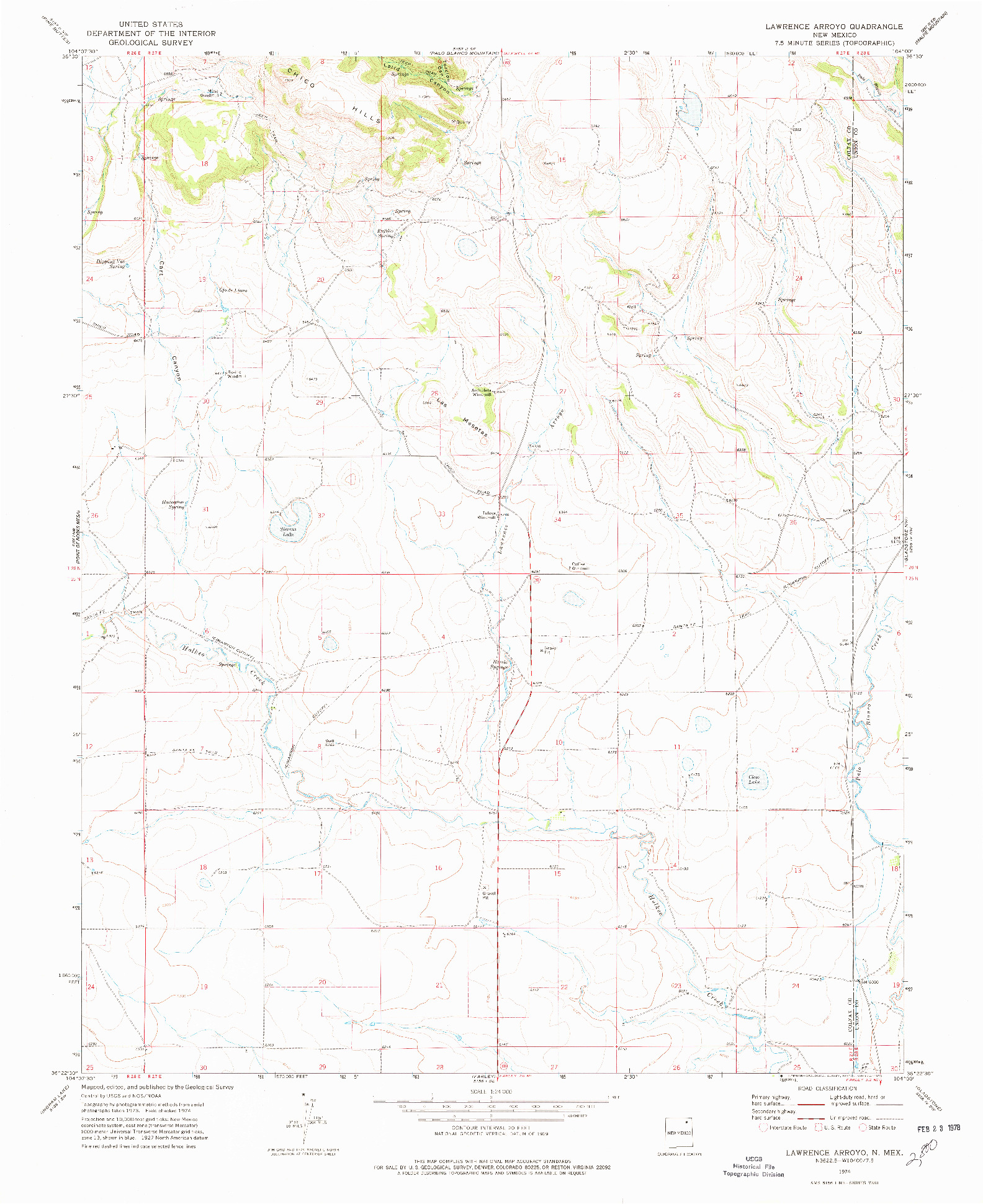USGS 1:24000-SCALE QUADRANGLE FOR LAWRENCE ARROYO, NM 1974