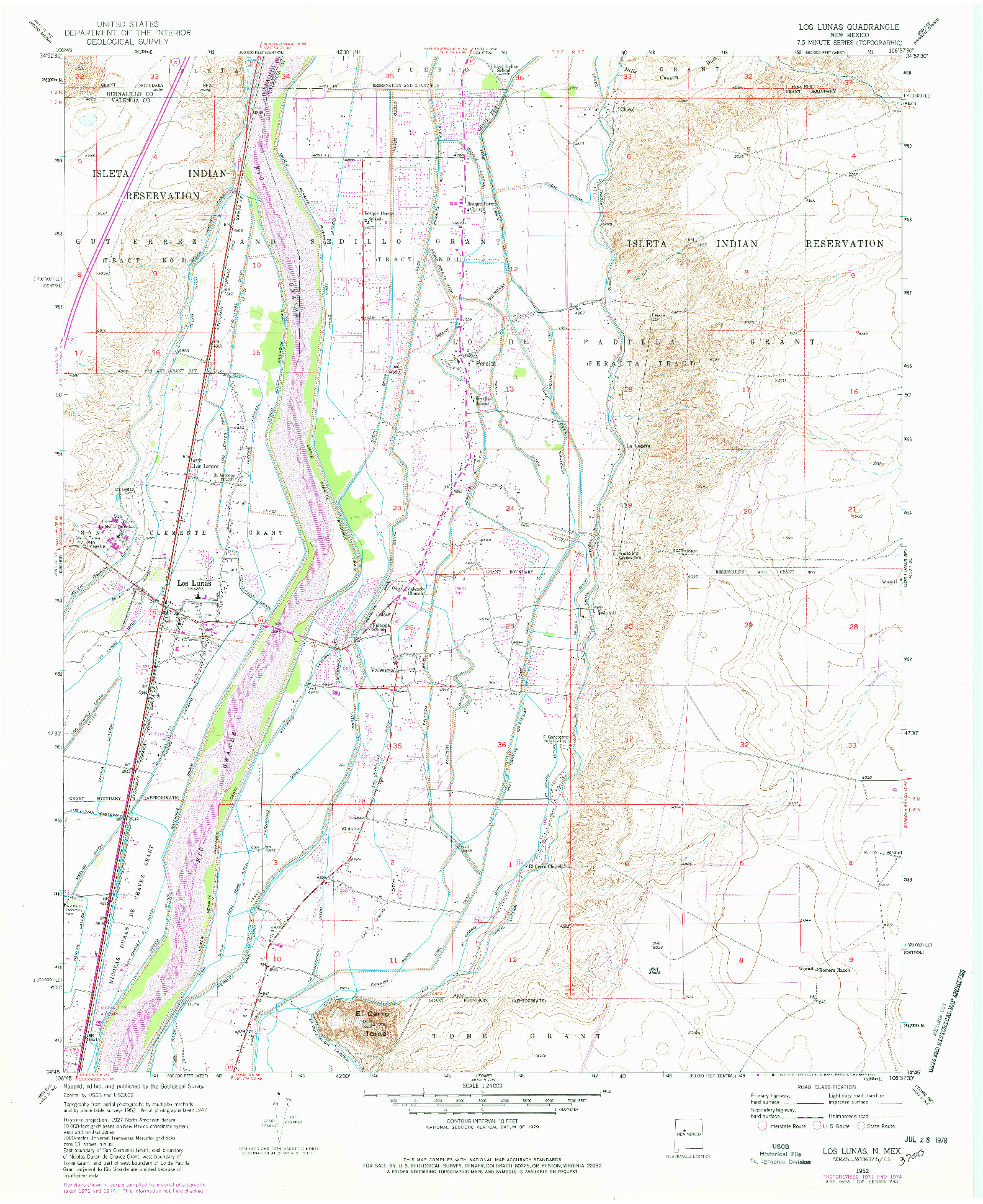 USGS 1:24000-SCALE QUADRANGLE FOR LOS LUNAS, NM 1952
