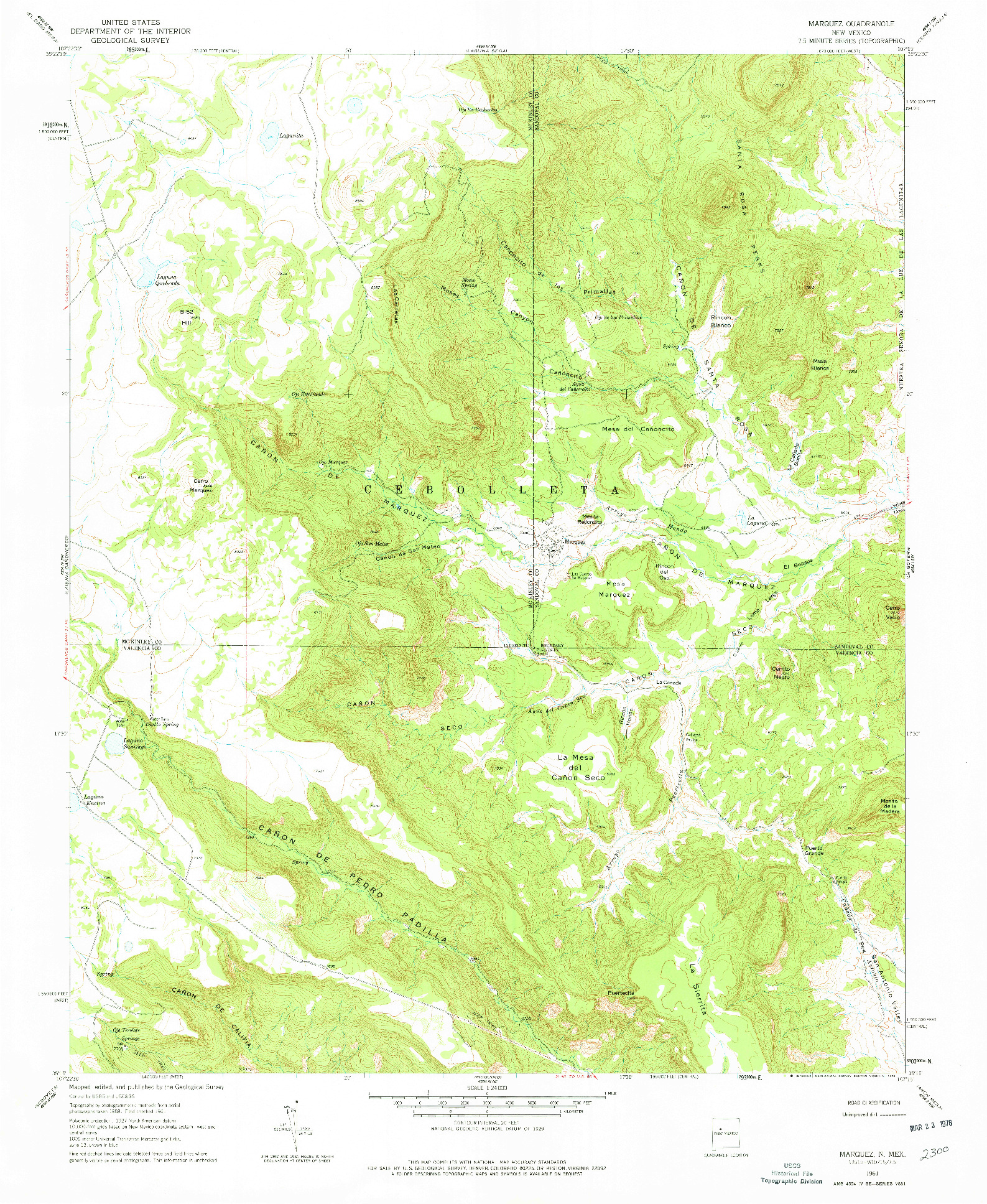 USGS 1:24000-SCALE QUADRANGLE FOR MARQUEZ, NM 1961