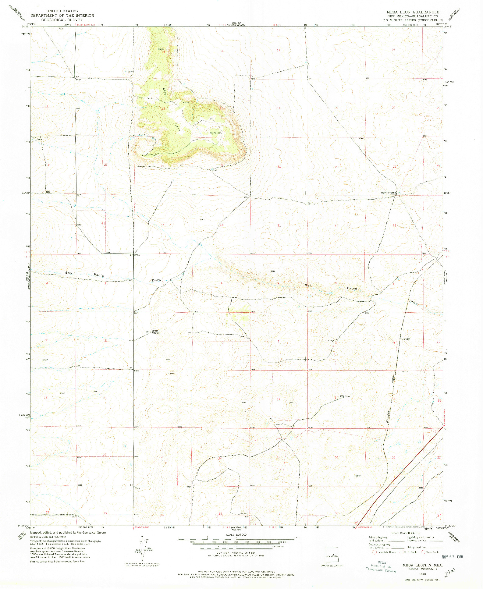 USGS 1:24000-SCALE QUADRANGLE FOR MESA LEON, NM 1978