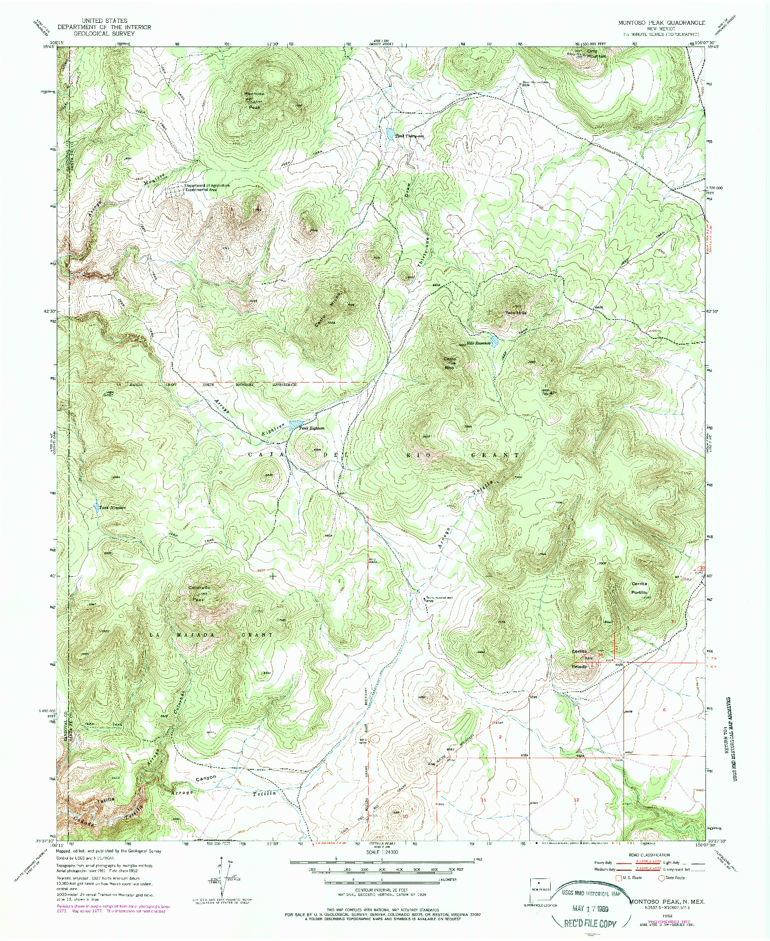 USGS 1:24000-SCALE QUADRANGLE FOR MONTOSO PEAK, NM 1952