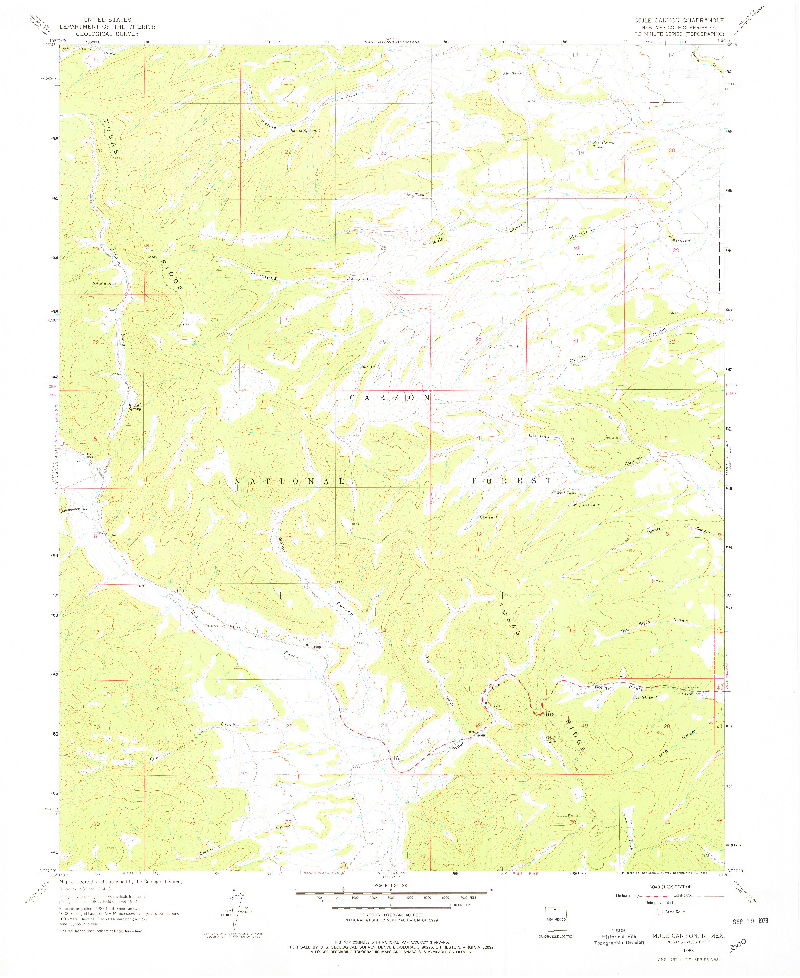 USGS 1:24000-SCALE QUADRANGLE FOR MULE CANYON, NM 1963
