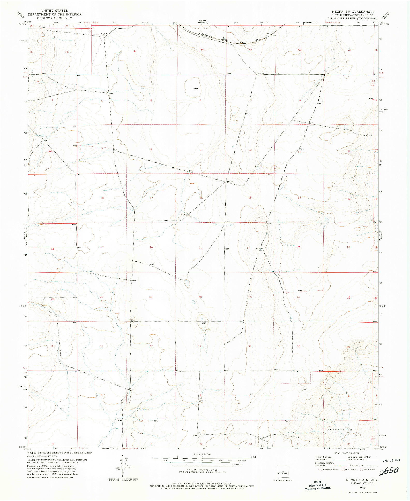 USGS 1:24000-SCALE QUADRANGLE FOR NEGRA SW, NM 1978