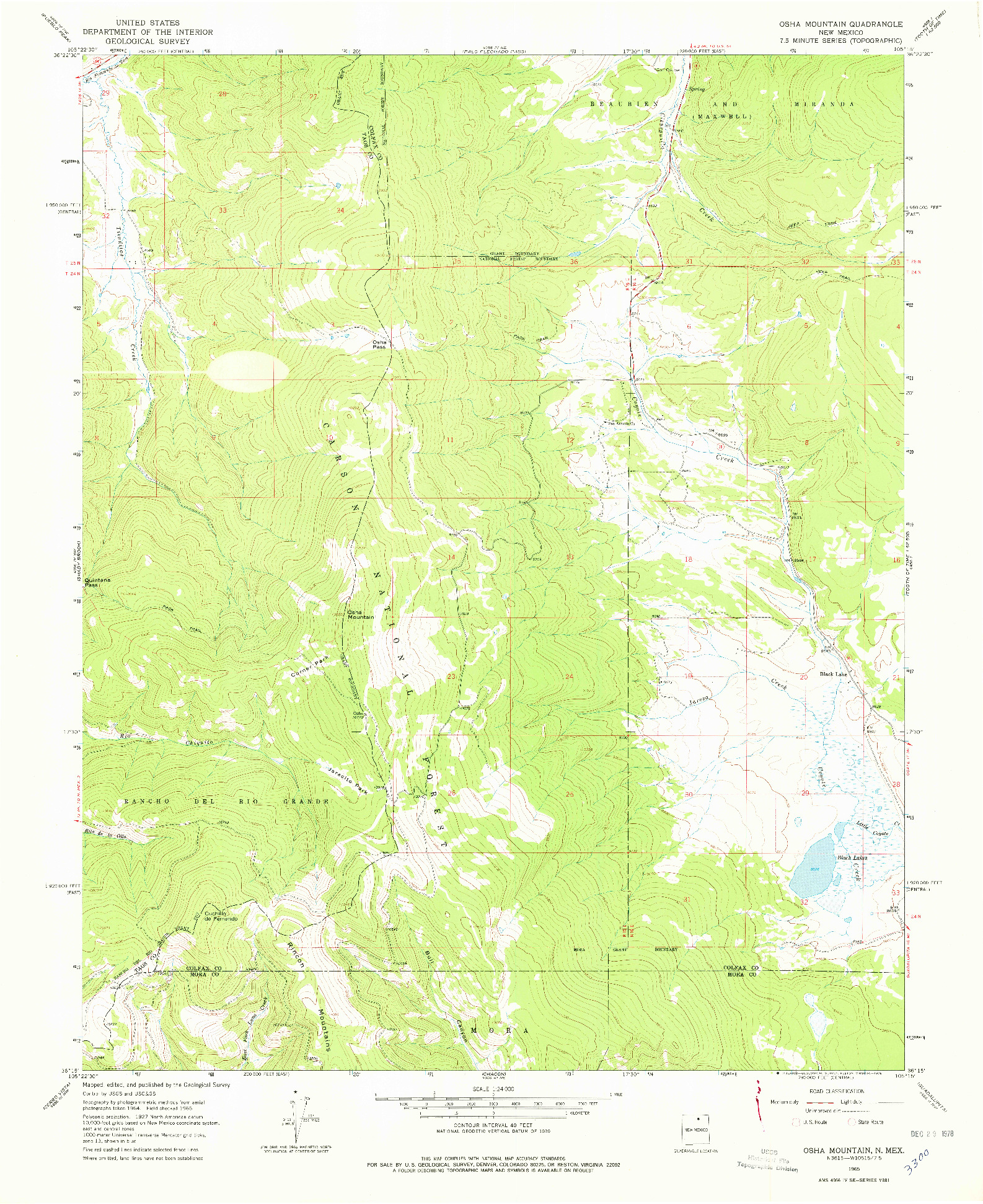 USGS 1:24000-SCALE QUADRANGLE FOR OSHA MOUNTAIN, NM 1965