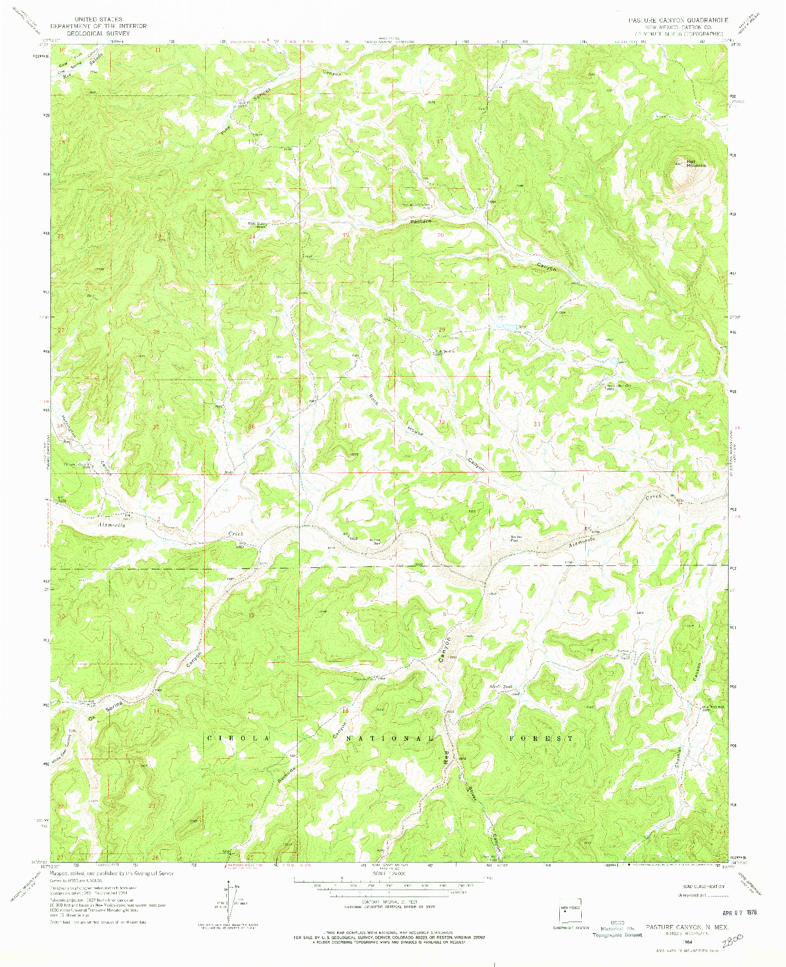 USGS 1:24000-SCALE QUADRANGLE FOR PASTURE CANYON, NM 1964