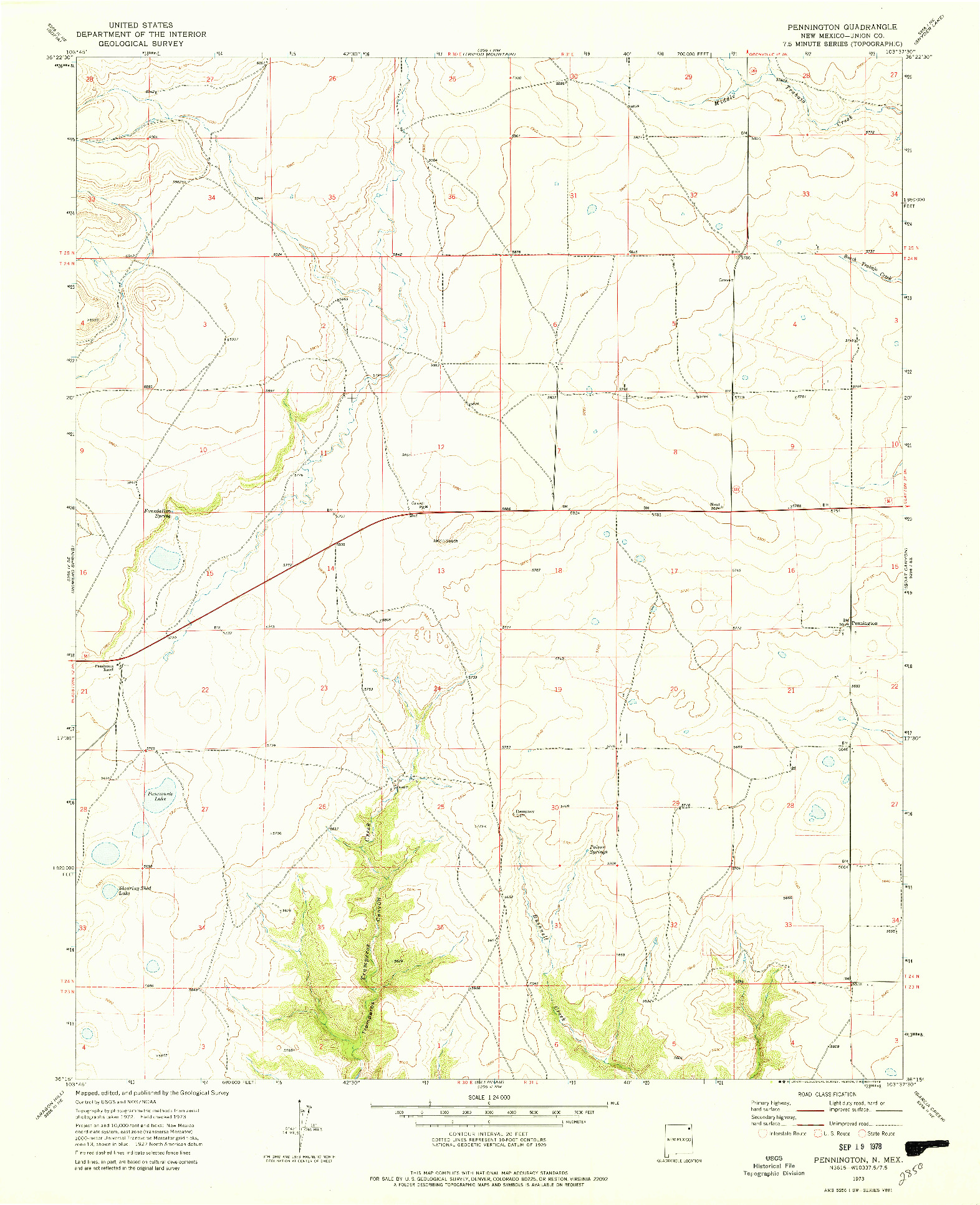 USGS 1:24000-SCALE QUADRANGLE FOR PENNINGTON, NM 1973