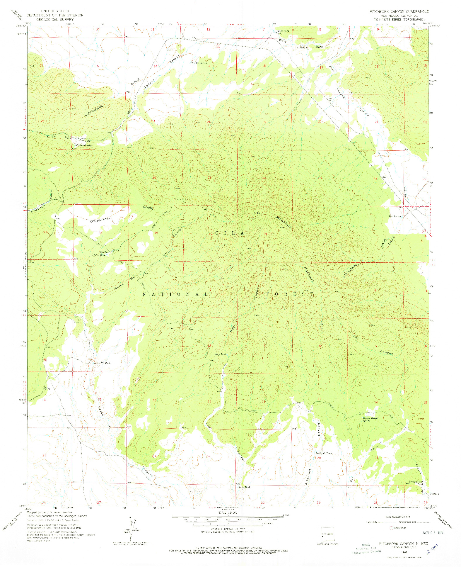 USGS 1:24000-SCALE QUADRANGLE FOR PITCHFORK CANYON, NM 1963