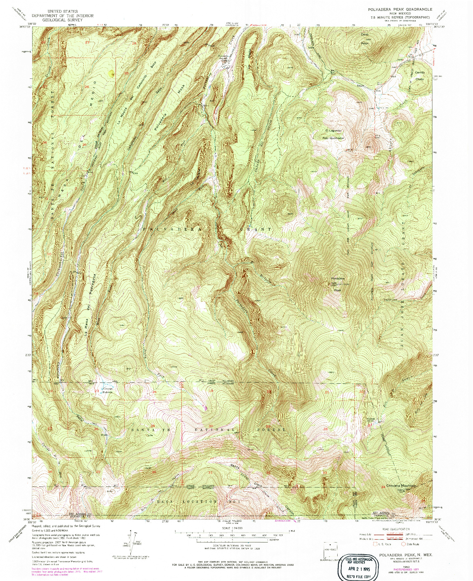 USGS 1:24000-SCALE QUADRANGLE FOR POLVADERA PEAK, NM 1953
