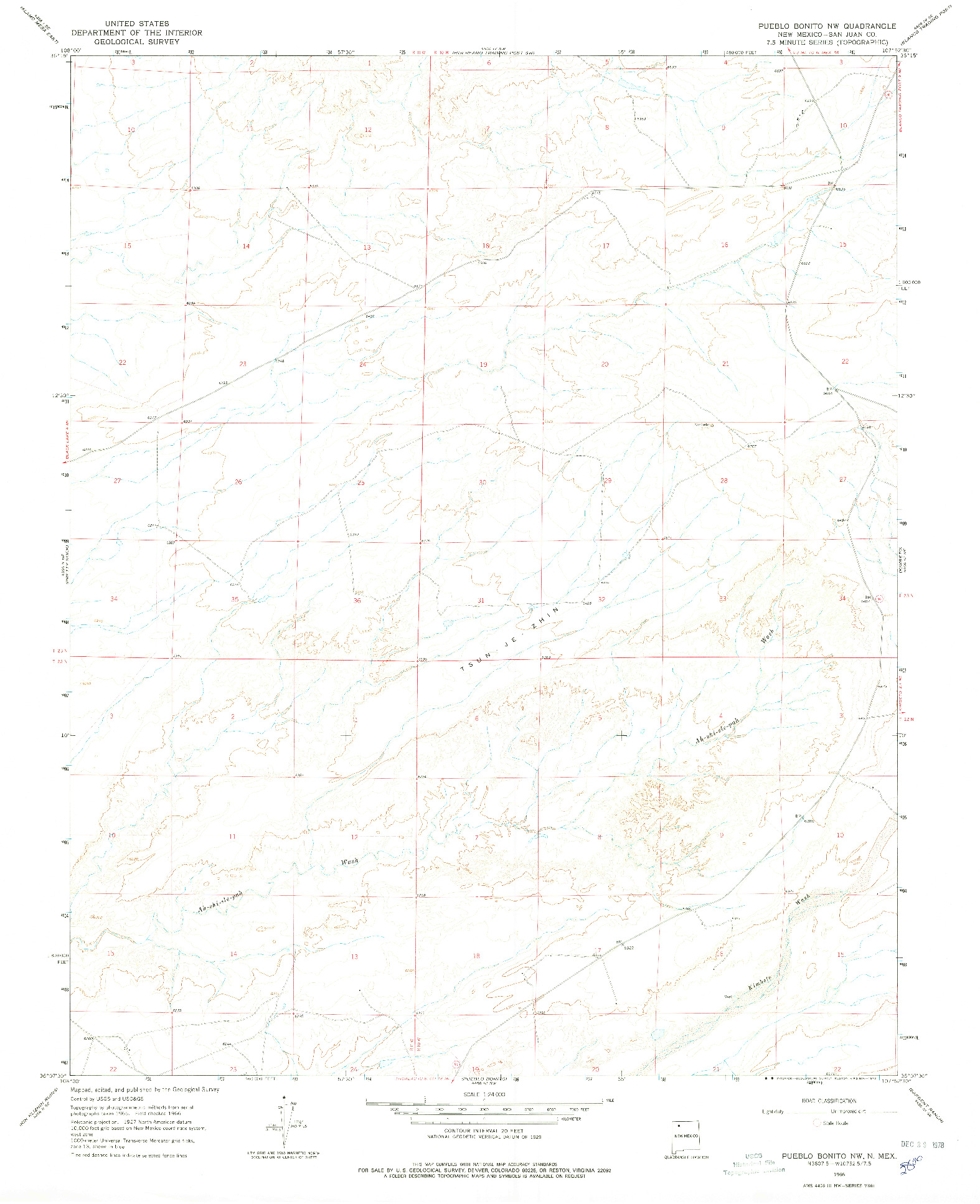 USGS 1:24000-SCALE QUADRANGLE FOR PUEBLO BONITO NW, NM 1966