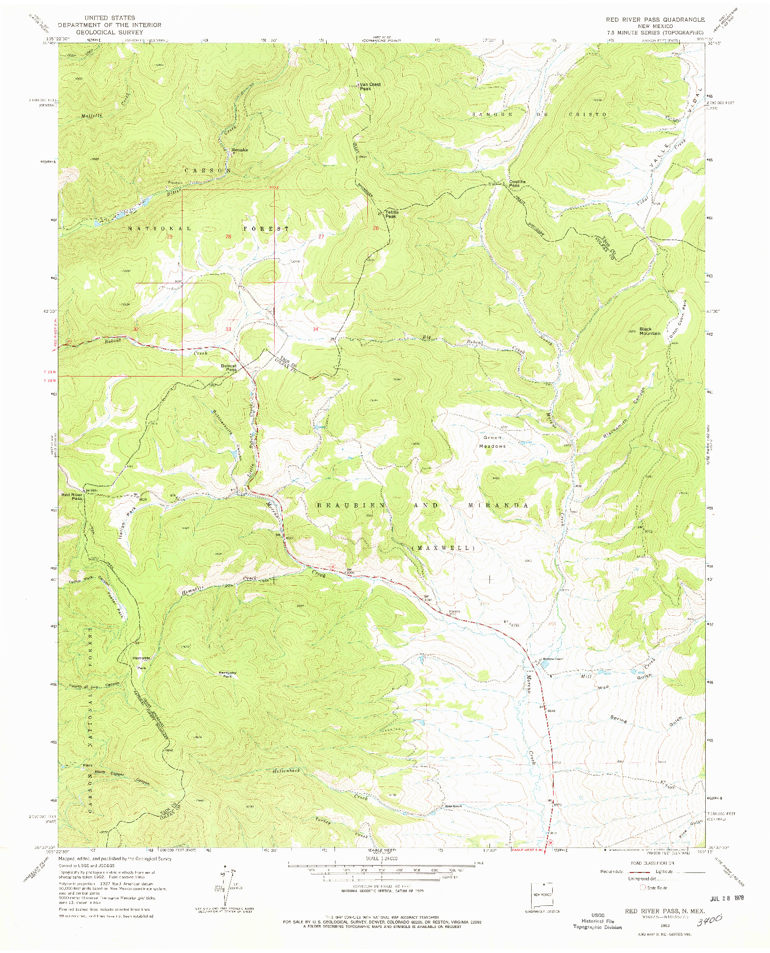 USGS 1:24000-SCALE QUADRANGLE FOR RED RIVER PASS, NM 1963