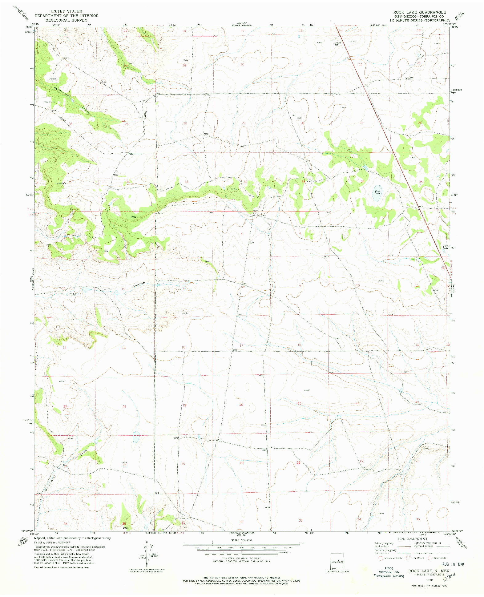 USGS 1:24000-SCALE QUADRANGLE FOR ROCK LAKE, NM 1978