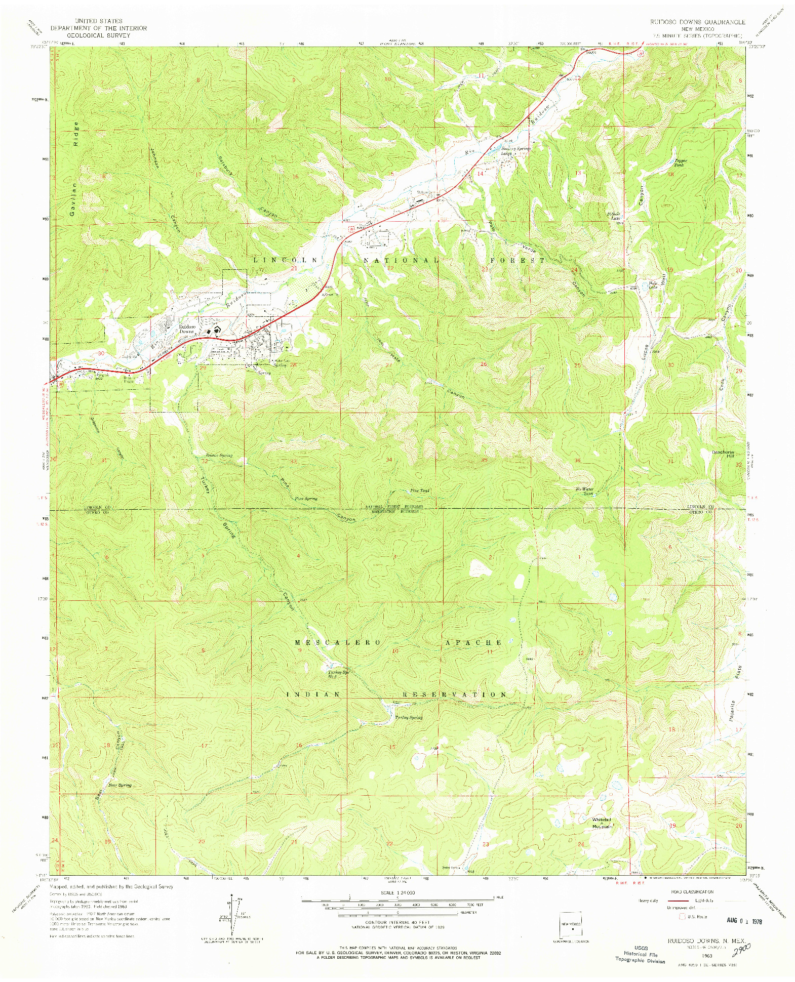 USGS 1:24000-SCALE QUADRANGLE FOR RUIDOSO DOWNS, NM 1963