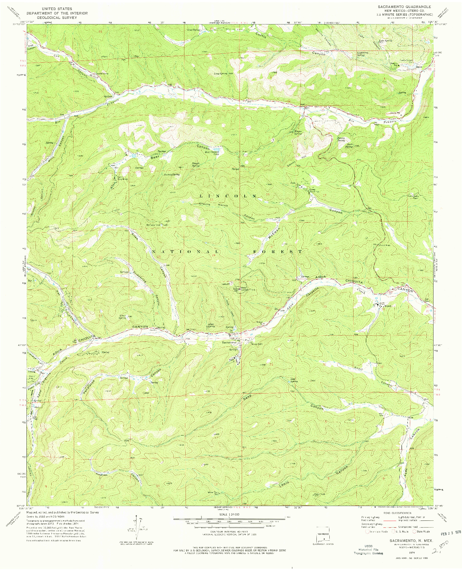 USGS 1:24000-SCALE QUADRANGLE FOR SACRAMENTO, NM 1974