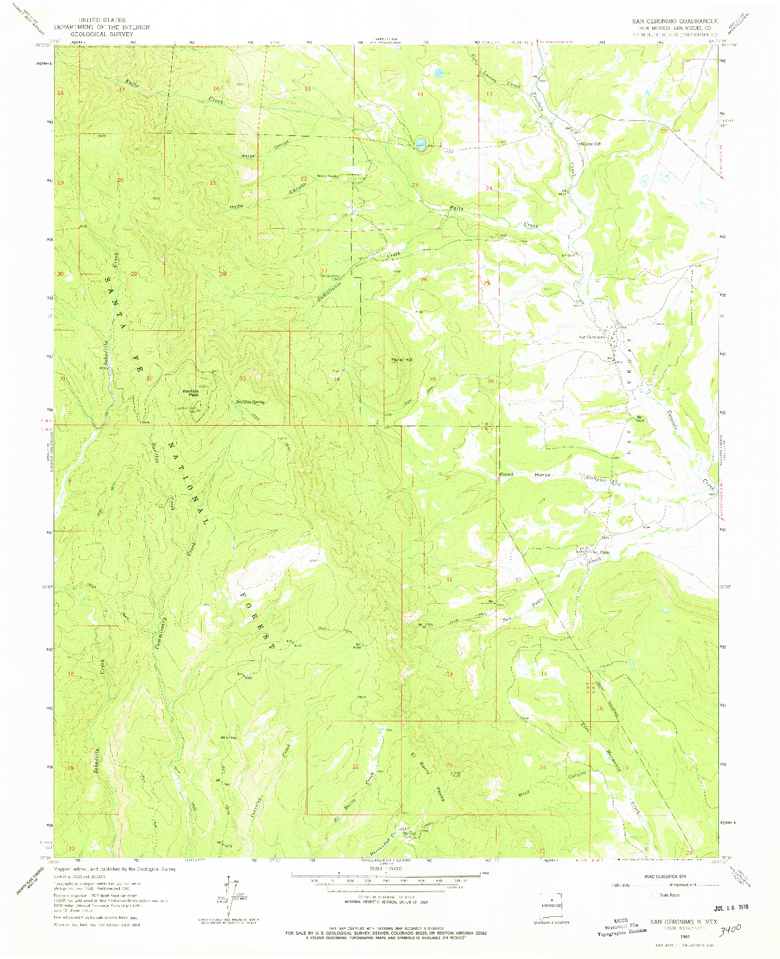 USGS 1:24000-SCALE QUADRANGLE FOR SAN GERONIMO, NM 1961