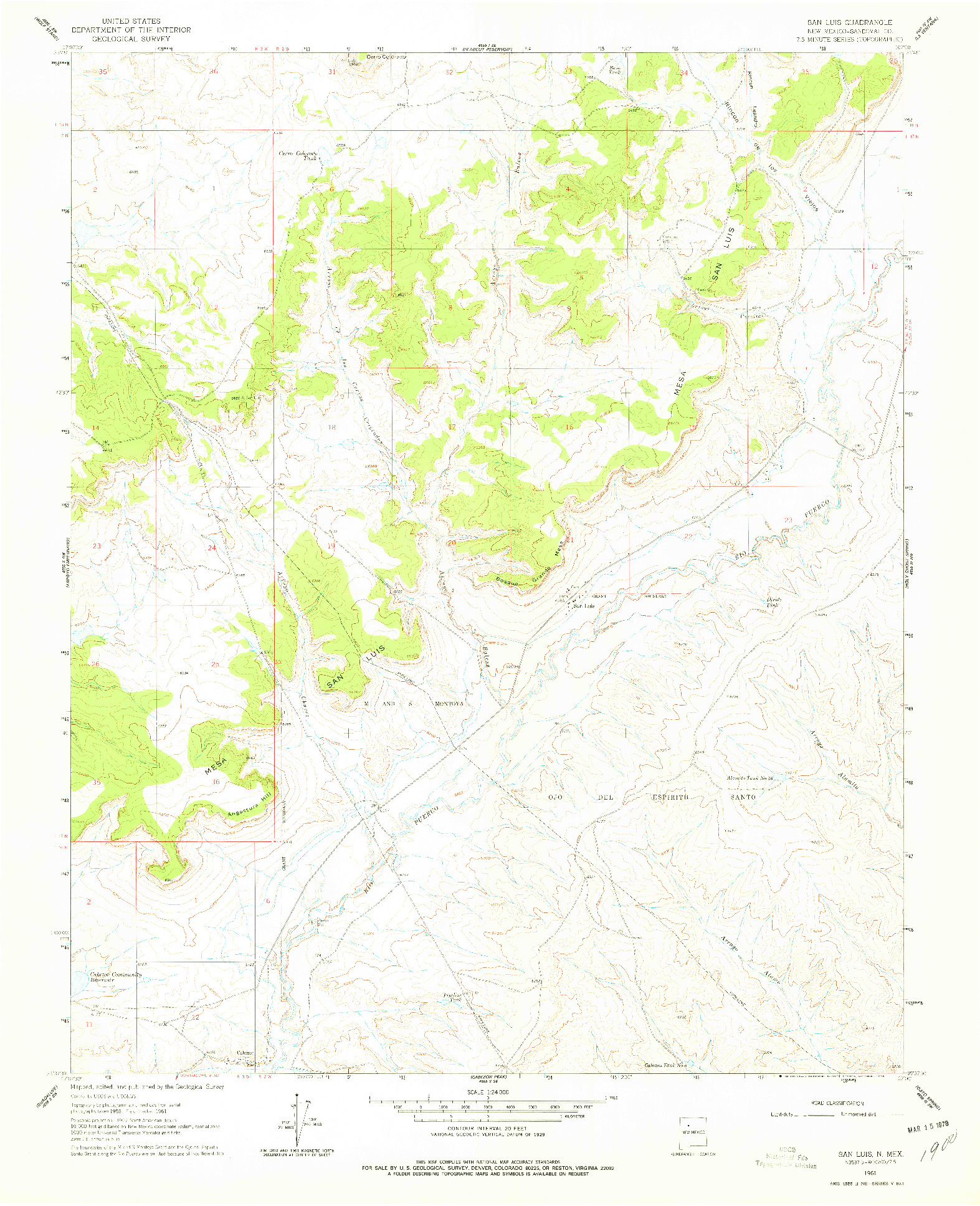 USGS 1:24000-SCALE QUADRANGLE FOR SAN LUIS, NM 1961