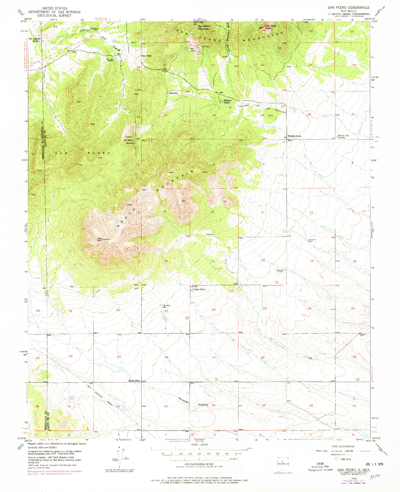 USGS 1:24000-SCALE QUADRANGLE FOR SAN PEDRO, NM 1954