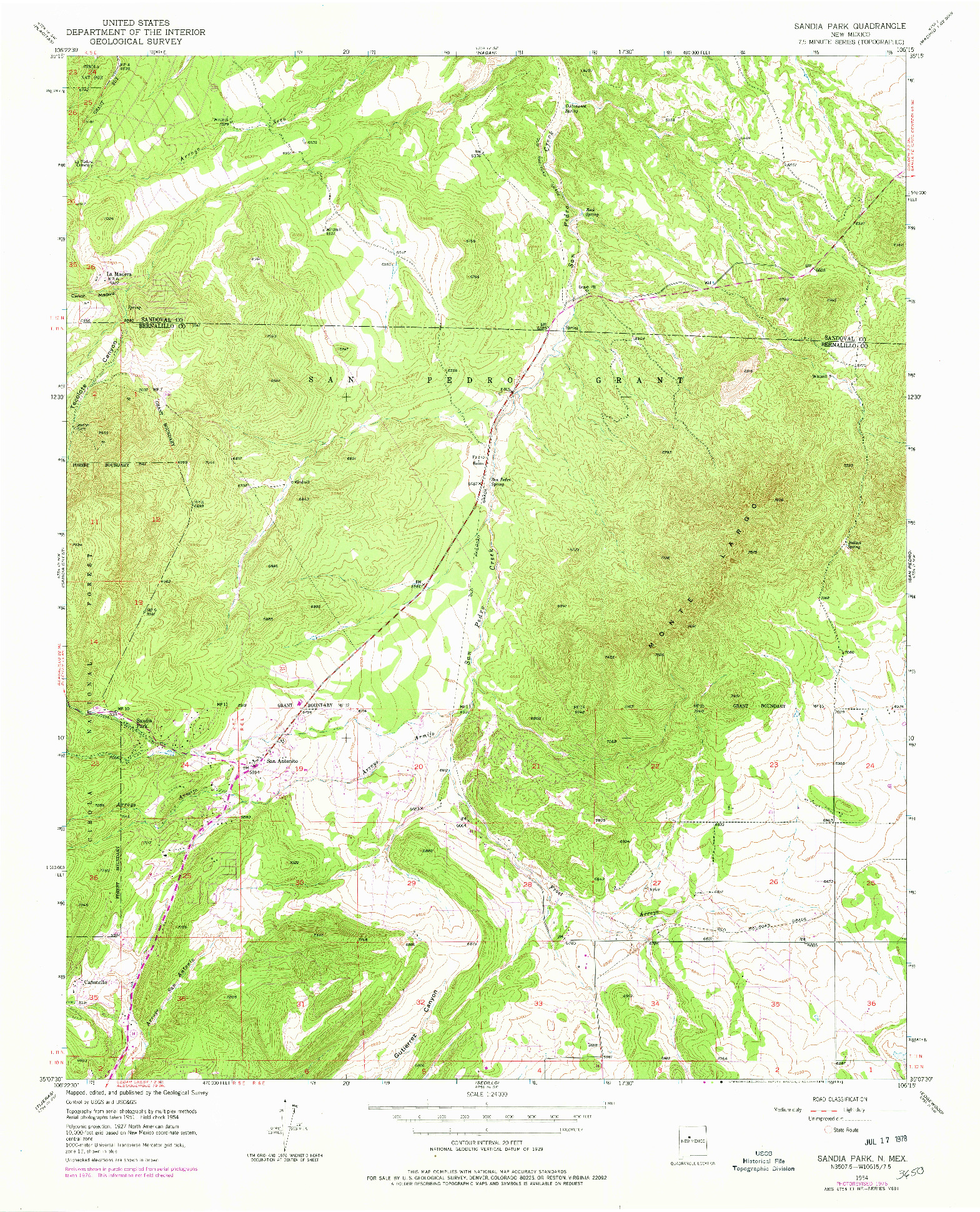 USGS 1:24000-SCALE QUADRANGLE FOR SANDIA PARK, NM 1954