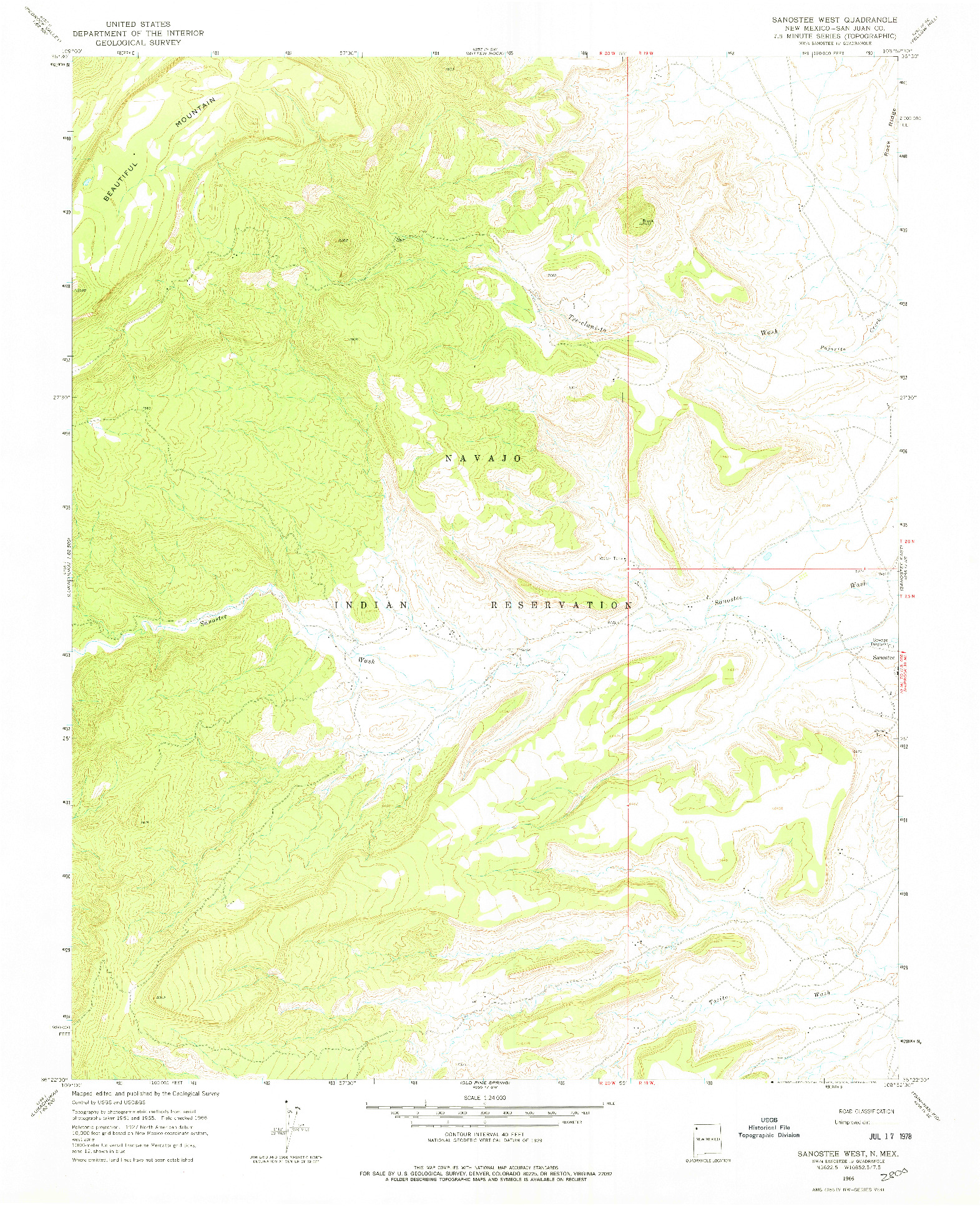 USGS 1:24000-SCALE QUADRANGLE FOR SANOSTEE WEST, NM 1966