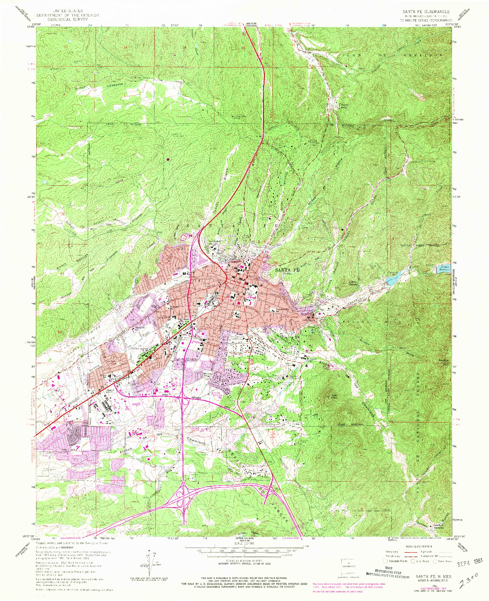 USGS 1:24000-SCALE QUADRANGLE FOR SANTA FE, NM 1961