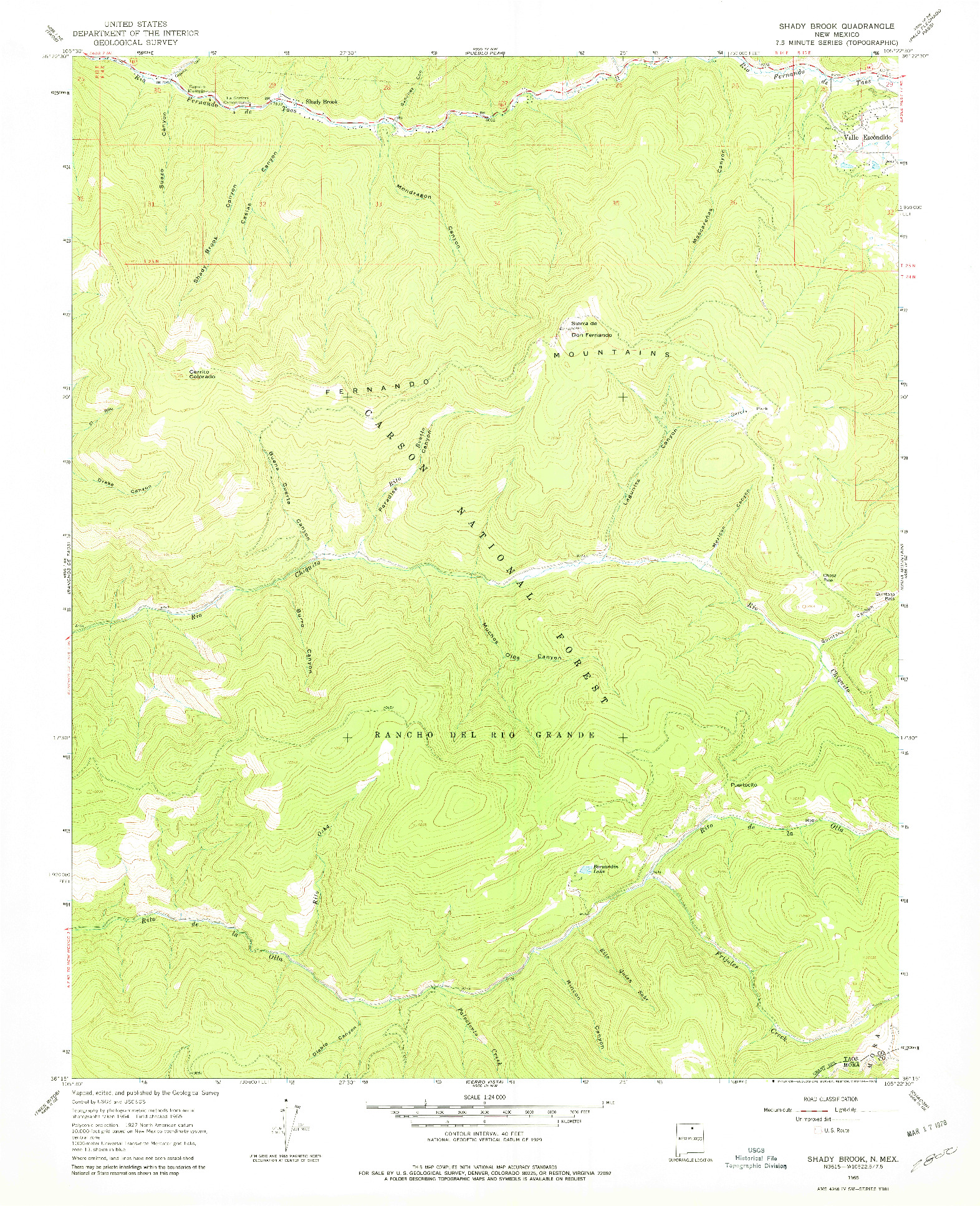 USGS 1:24000-SCALE QUADRANGLE FOR SHADY BROOK, NM 1965