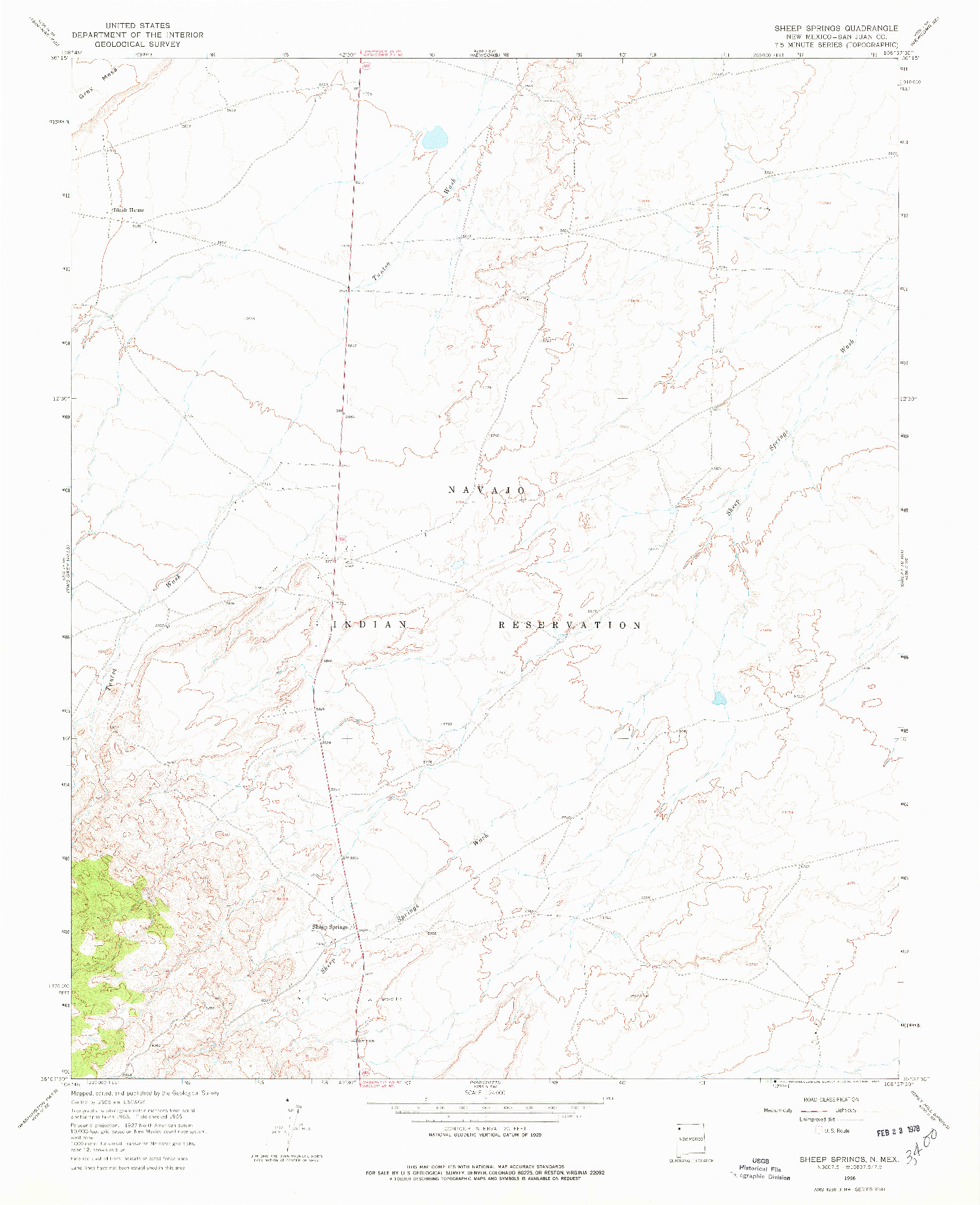 USGS 1:24000-SCALE QUADRANGLE FOR SHEEP SPRINGS, NM 1966