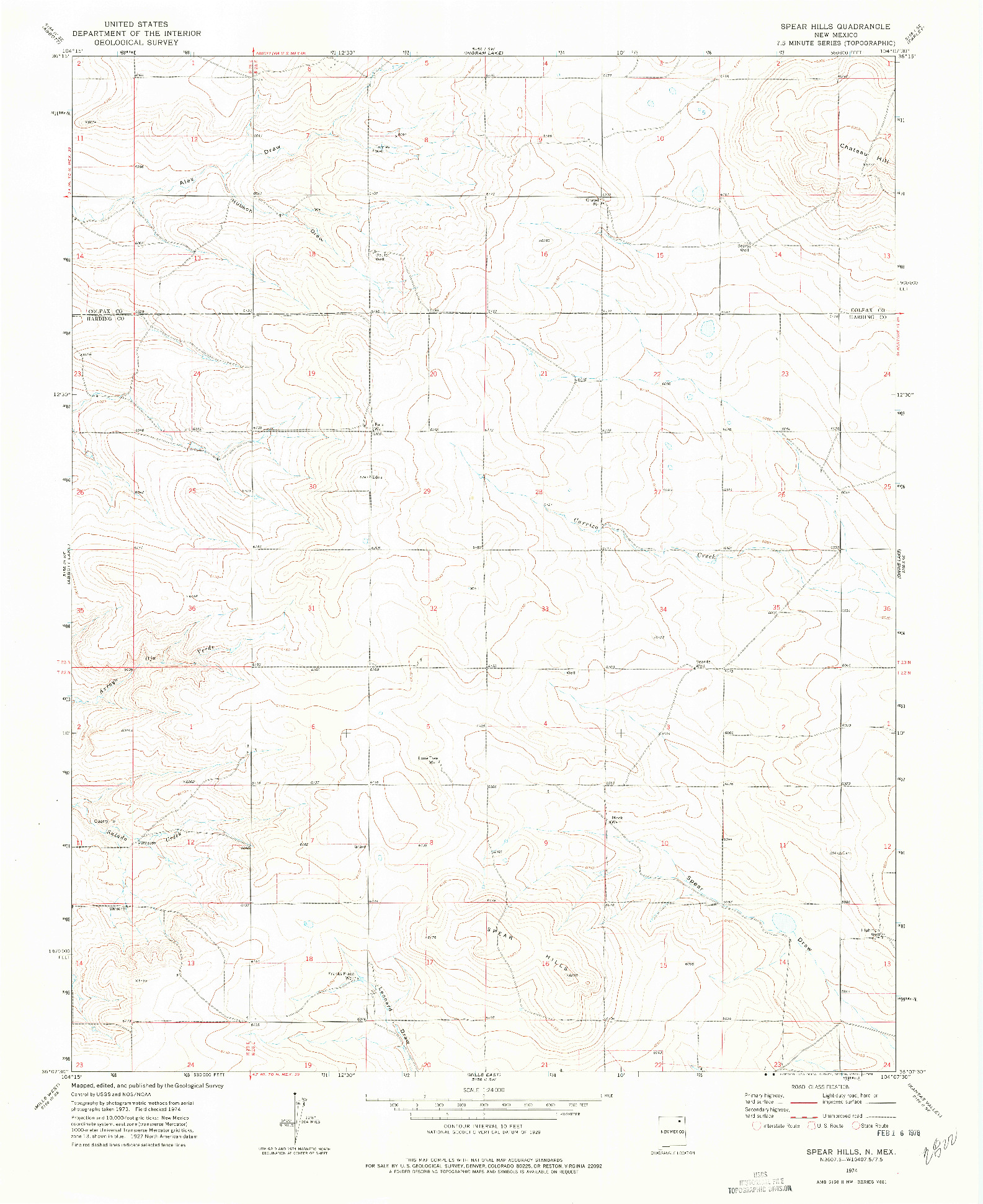 USGS 1:24000-SCALE QUADRANGLE FOR SPEAR HILLS, NM 1974
