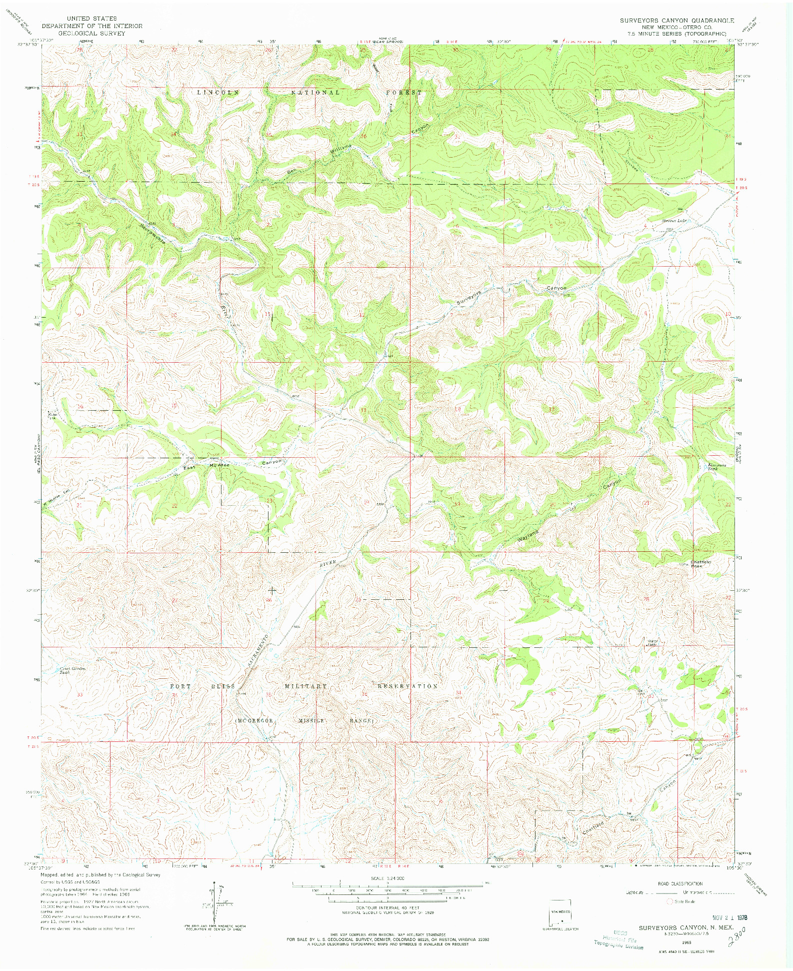USGS 1:24000-SCALE QUADRANGLE FOR SURVEYORS CANYON, NM 1965