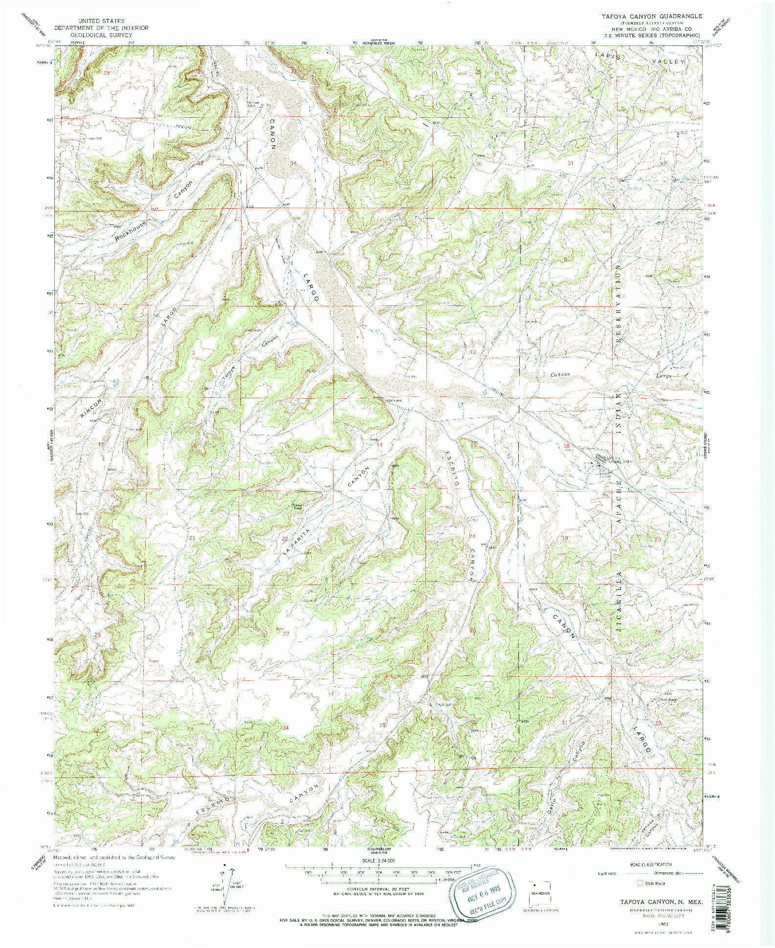 USGS 1:24000-SCALE QUADRANGLE FOR TAFOYA CANYON, NM 1963