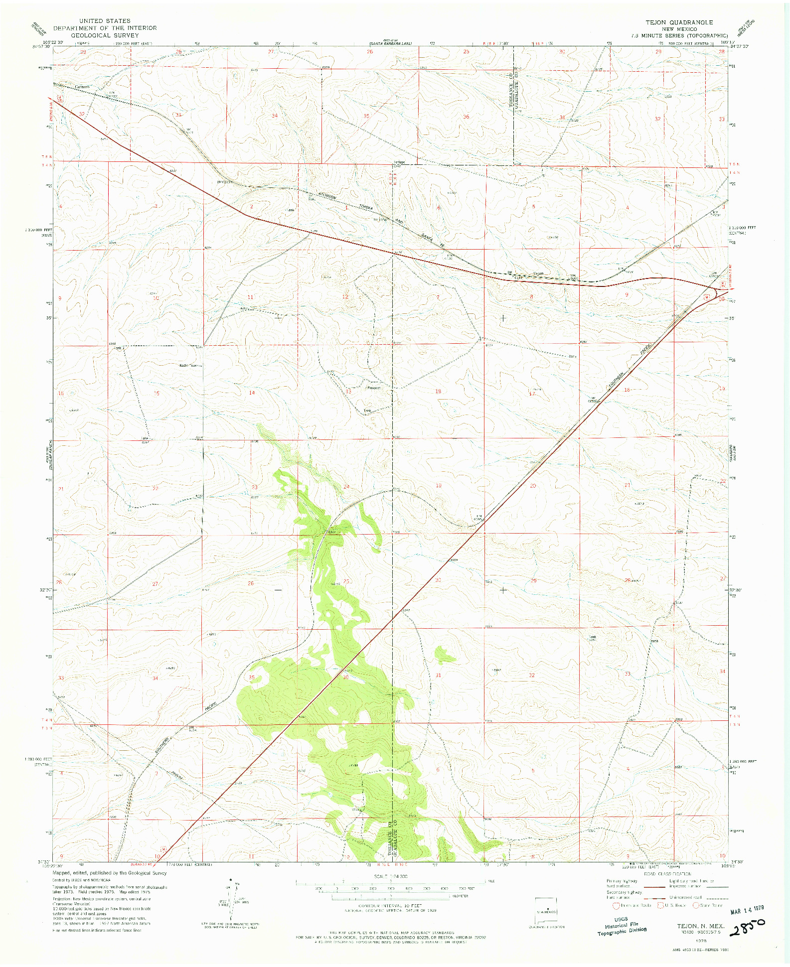 USGS 1:24000-SCALE QUADRANGLE FOR TEJON, NM 1978