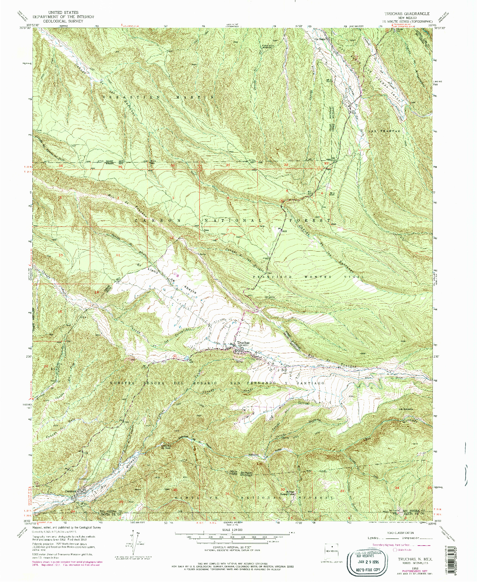 USGS 1:24000-SCALE QUADRANGLE FOR TRUCHAS, NM 1953
