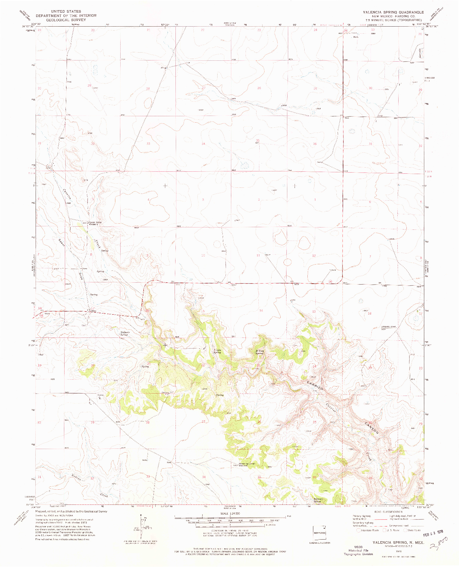 USGS 1:24000-SCALE QUADRANGLE FOR VALENCIA SPRING, NM 1973