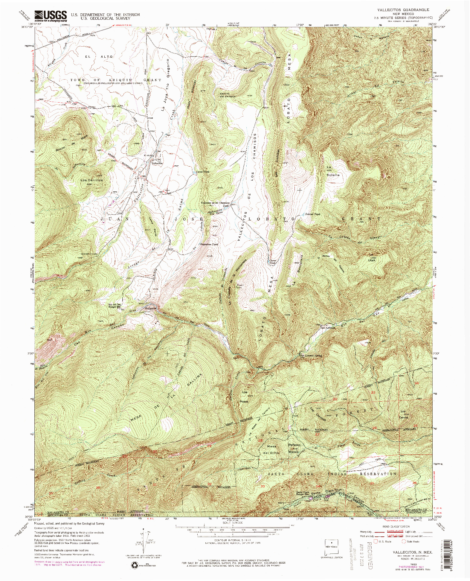 USGS 1:24000-SCALE QUADRANGLE FOR VALLECITOS, NM 1953